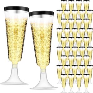 100 copas de champán de plástico de 5 onzas, champán clásico de plástico para bodas, fiestas, cumpleaños, celebraciones, tostadas en casa, copas de 100 copas de champán de plástico de 5 onzas, champán clásico de plástico para bodas, fiestas, cumpleaños, celebraciones, tostadas en casa, copas de
