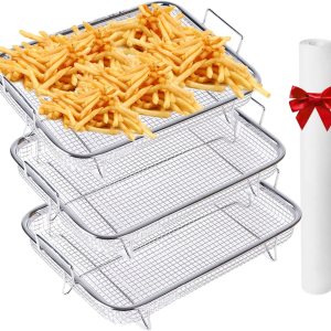 3 cestas para freidora de aire para horno de 11.8 x 8.6 x 2.16 pulgadas, cesta de parrilla de acero inoxidable, juego de cesta de malla 3 cestas para freidora de aire para horno de 11.8 x 8.6 x 2.16 pulgadas, cesta de parrilla de acero inoxidable, juego de cesta de malla