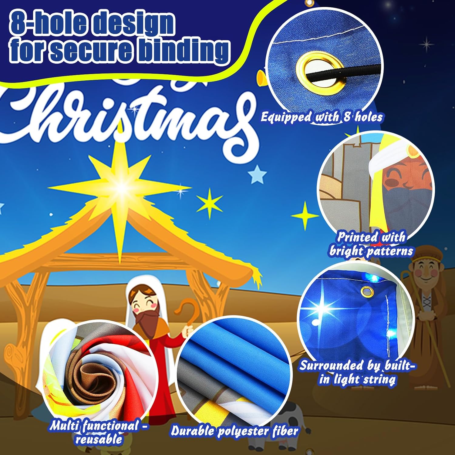 Cartel de Navidad para puerta de garaje al aire libre, 7 x 16 pies, decoración de fondo grande de Navidad con tira de luces LED, cubierta de vinilo
