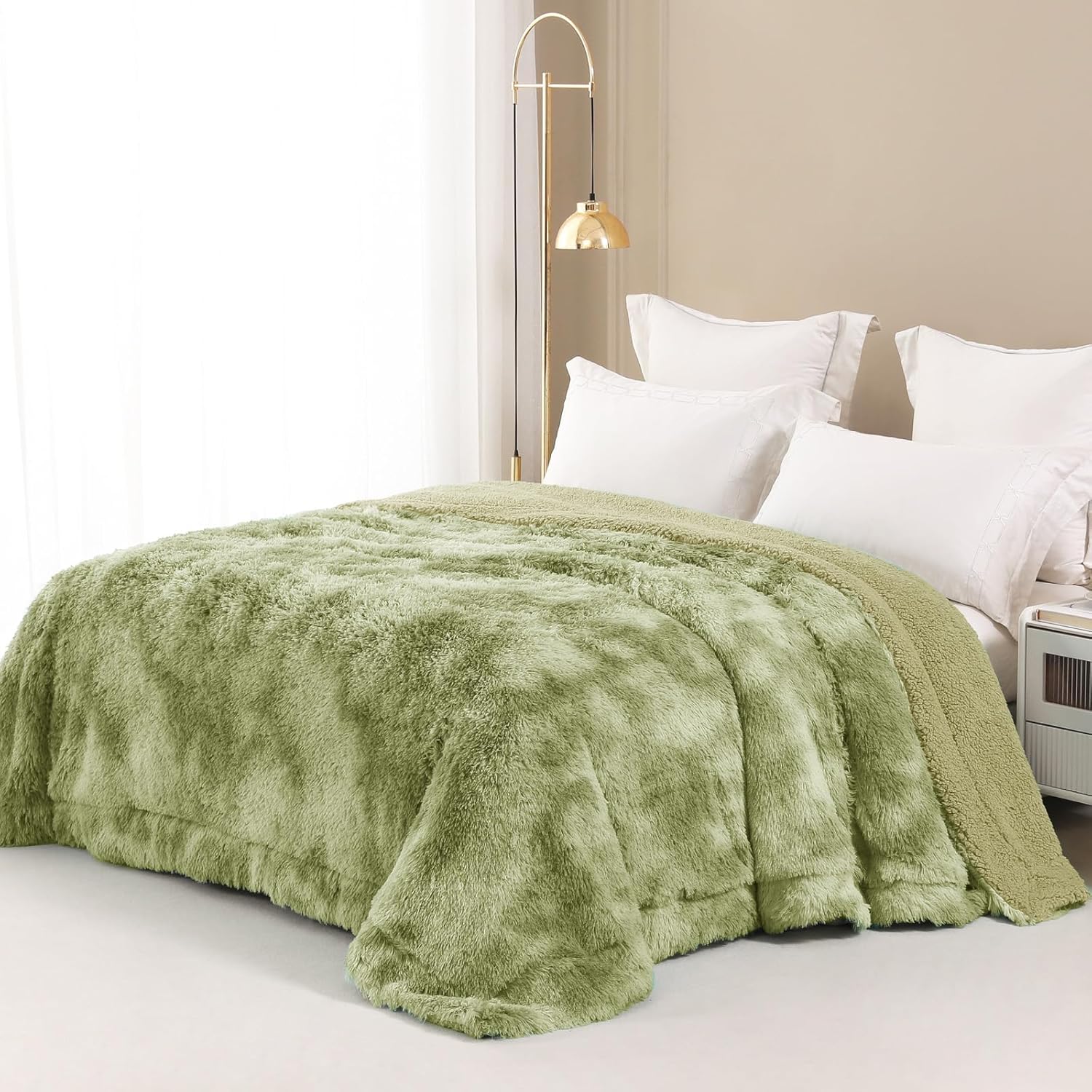 Exclusivo Mezcla Manta de cama de piel sintética tamaño Queen, súper suave, mullida y afelpada, reversible, manta de forro polar Sherpa y mantas