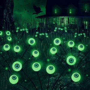 Luces solares de globo ocular para decoración de Halloween, paquete de 2 luces LED de luciérnaga con estacas, luces solares impermeables y Luces solares de globo ocular para decoración de Halloween, paquete de 2 luces LED de luciérnaga con estacas, luces solares impermeables y