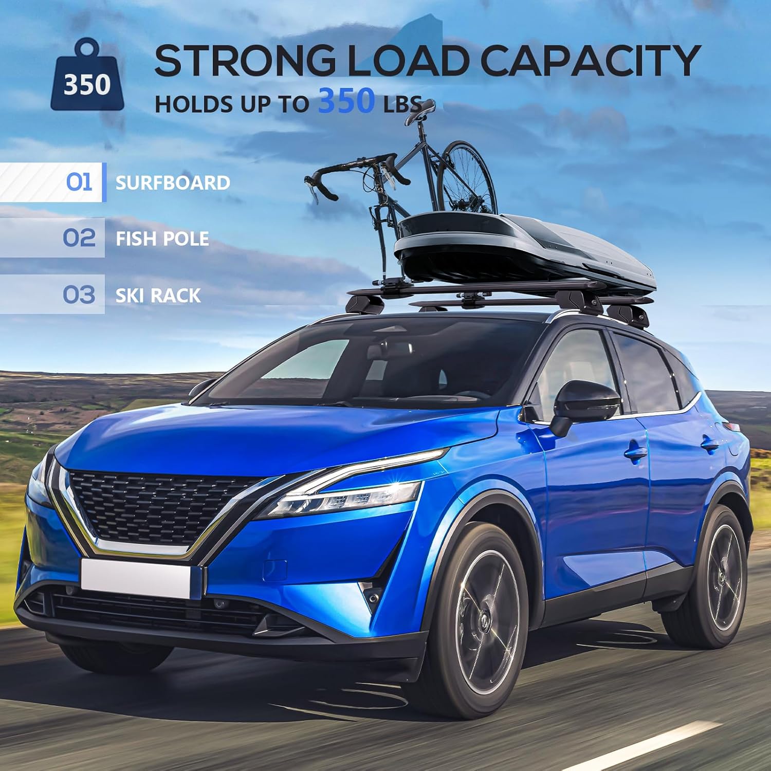 SUORTO – Barras transversales de techo resistentes de 350 libras compatibles con Nissan Rogue 2014-2020 con rieles laterales, barras transversales