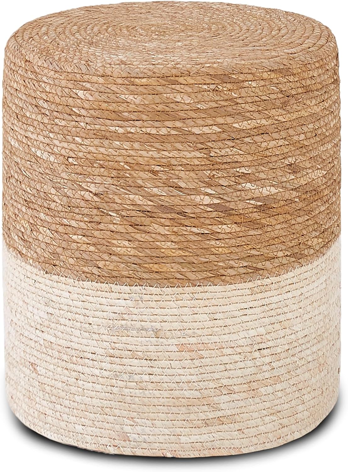 Mxfurhawa Otomano redondo, puf trenzado a mano natural, reposapiés con marco de madera maciza, acento rústico, puf de granja, decoración bohemia o