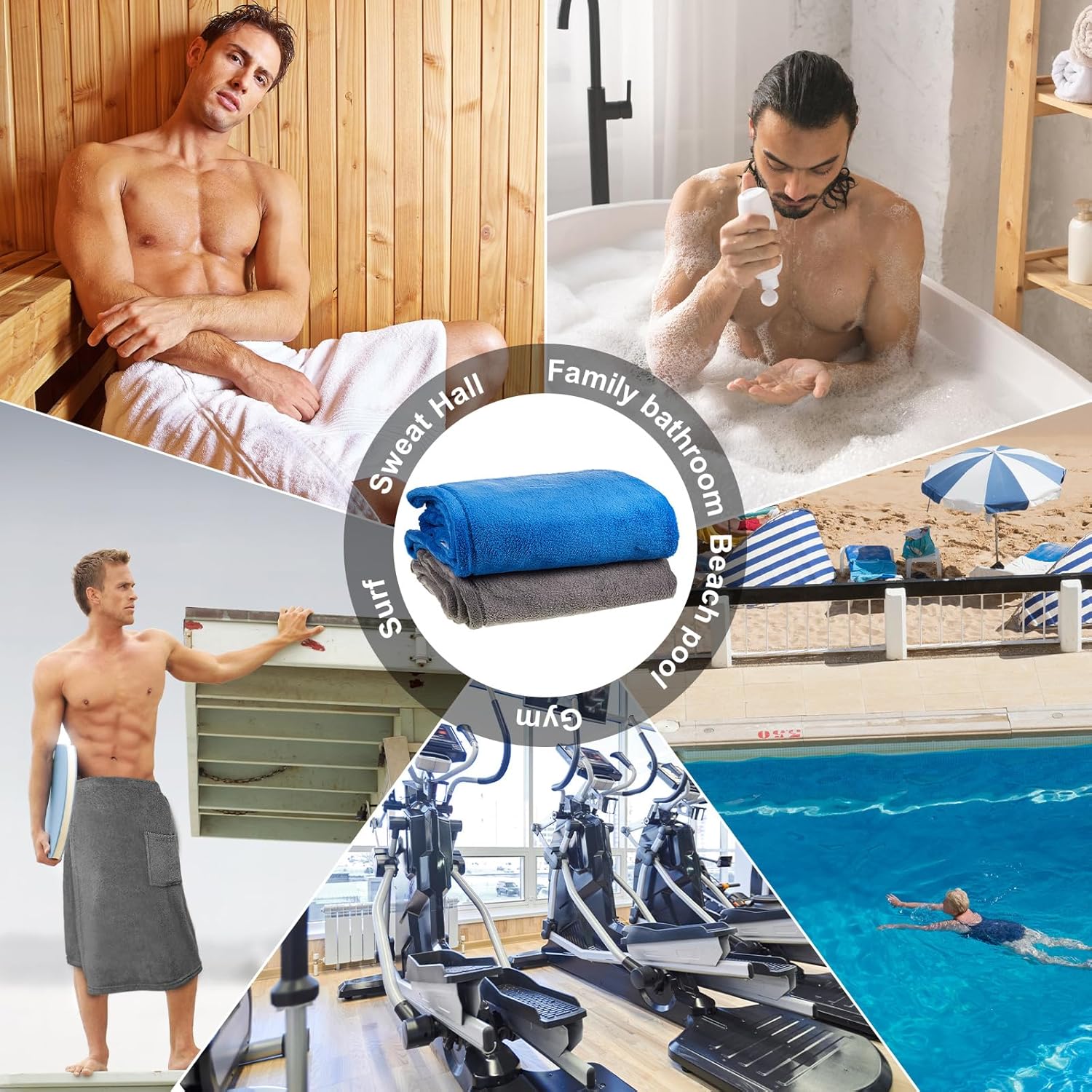 Tudomro 2 toallas envolventes para el cuerpo para hombre, toallas de sauna ajustables, con bolsillo, para después de la ducha, toallas de baño de
