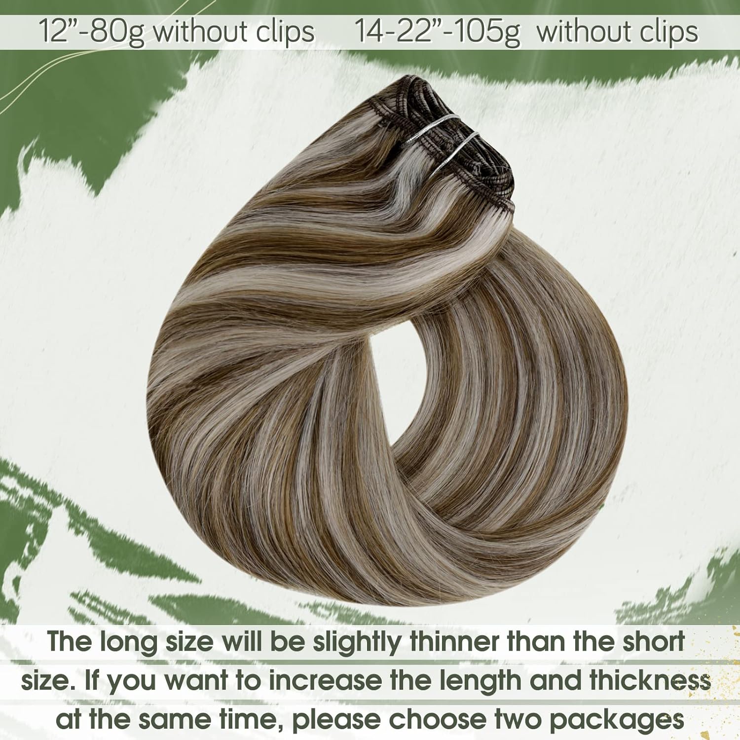 Hetto Extensiones de cabello humano con clip, de 18 pulgadas, sin costuras, color marrón claro, rubio decolorado, extensiones de cabello humano