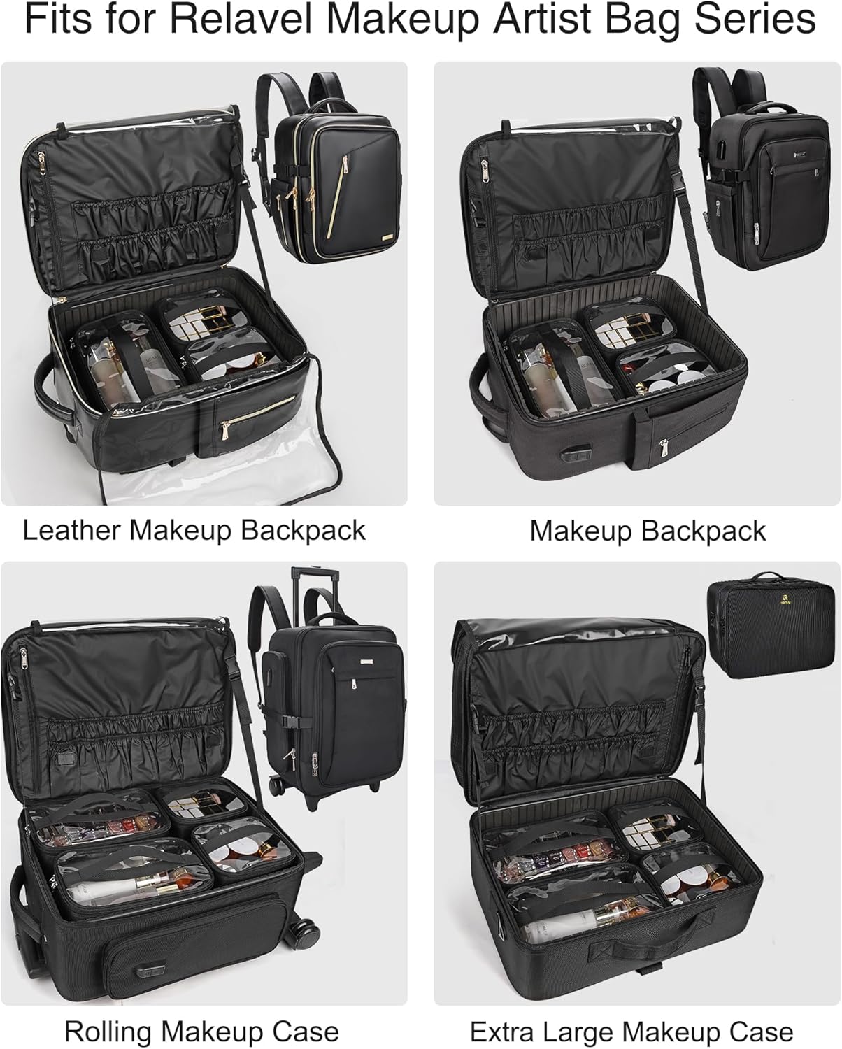 Relavel Mochila de maquillaje, estuche de maquillaje grande, kit de maquillaje profesional, bolsa de tren de viaje, organizador de almacenamiento de