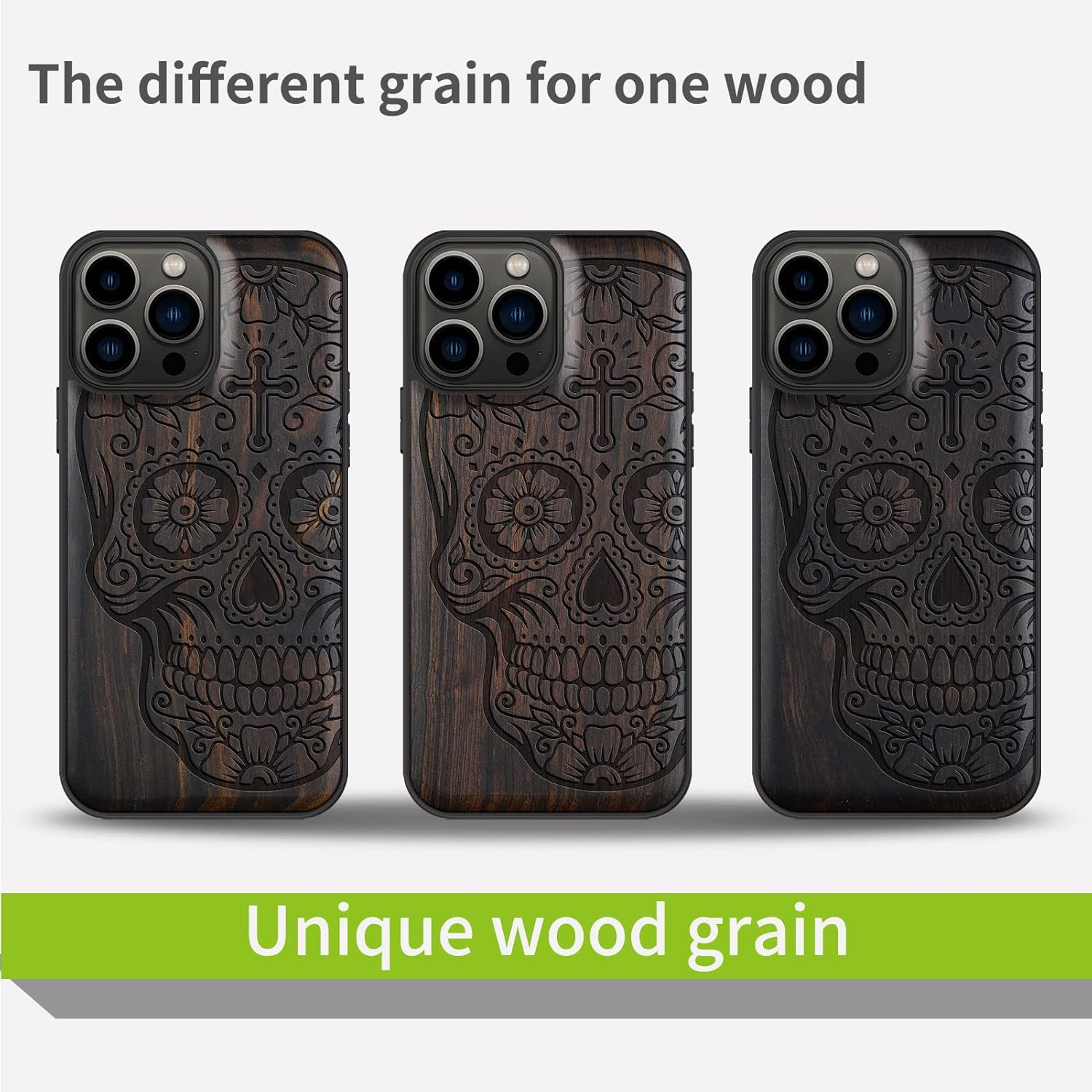 Carveit Funda magnética de madera para iPhone 13 Pro Max madera natural y TPU suave negro a prueba de golpes, funda de madera única y elegante