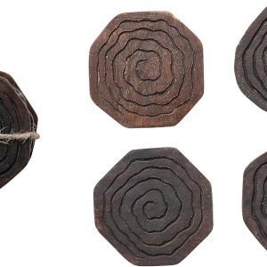 Creative Co-Op Juego de 4 posavasos redondos de madera de mango tallada a mano de 4 pulgadas, color marrón Creative Co-Op Juego de 4 posavasos redondos de madera de mango tallada a mano de 4 pulgadas, color marrón