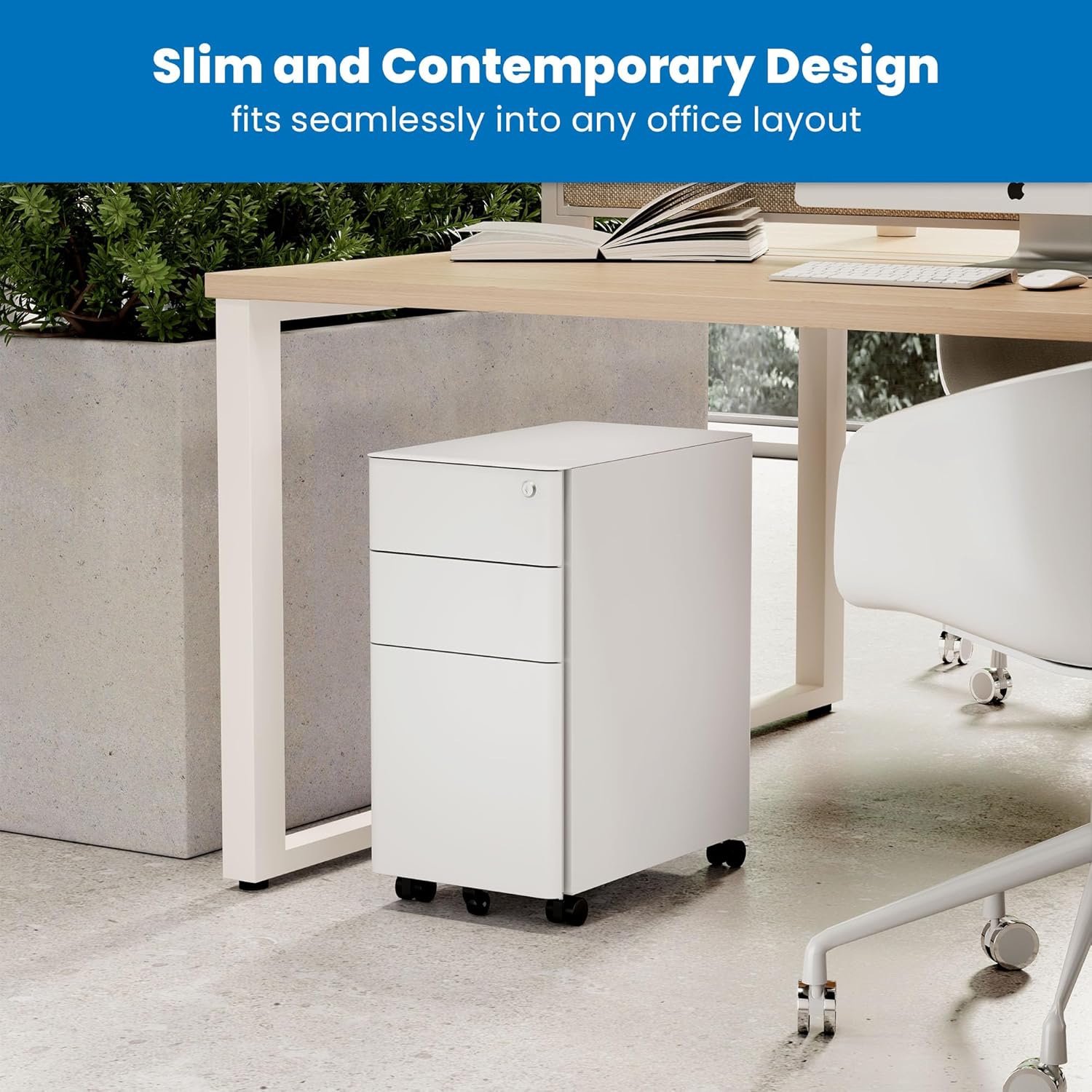 Mount-It! Pedestal de archivos móvil, archivador con 3 cajones, diseño delgado para almacenamiento debajo del escritorio para archivos, carpetas y