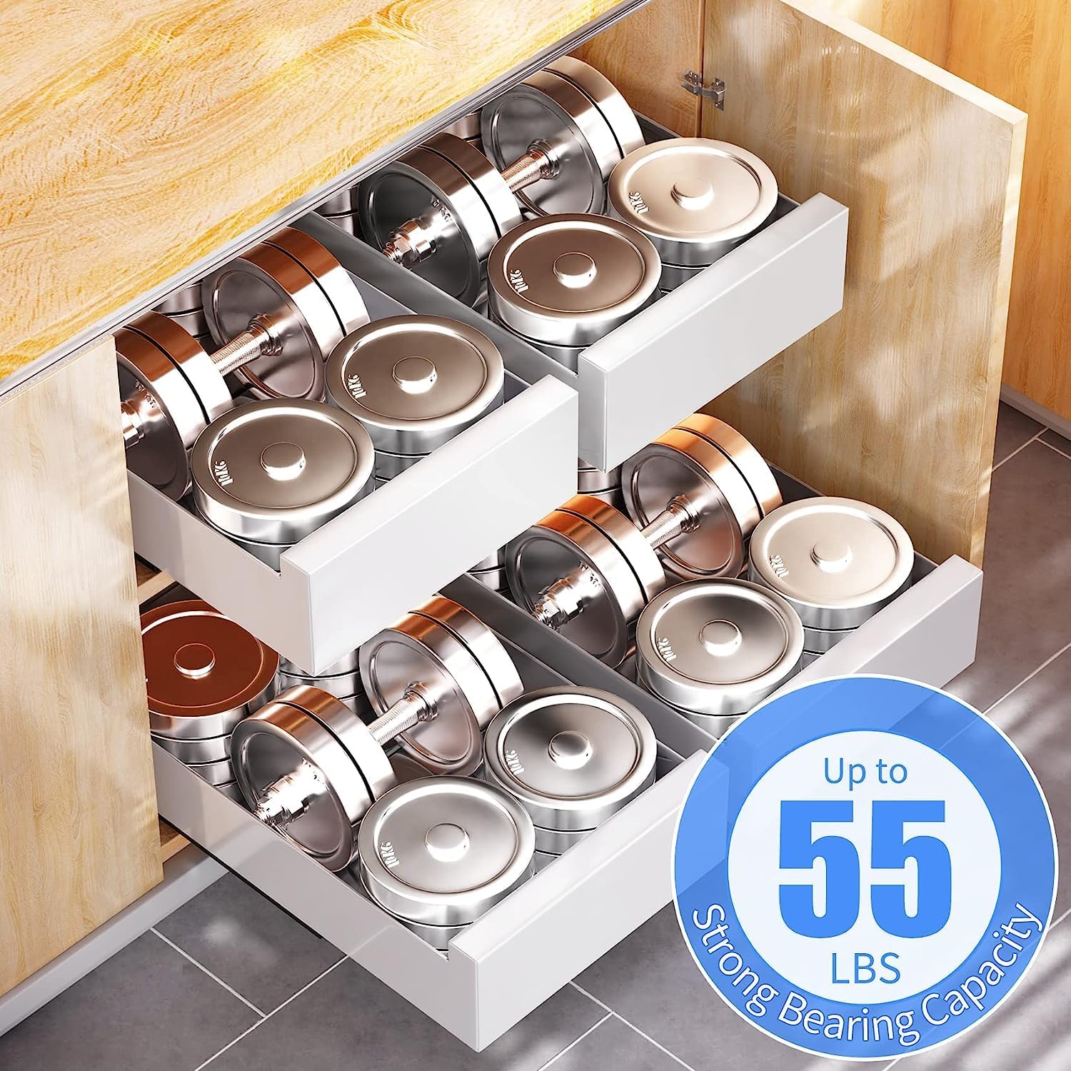 Organizador de gabinete extraíble, 21 pulgadas de profundidad, organizador de cajones deslizantes para armarios de cocina, organizadores debajo del
