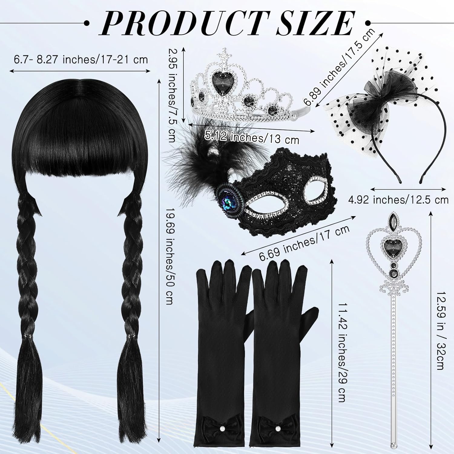 Yuxung Disfraz de peluca negra para niñas, disfraces de Halloween para niños y niñas, conjunto de accesorios de disfraz negro para niños (elegante)