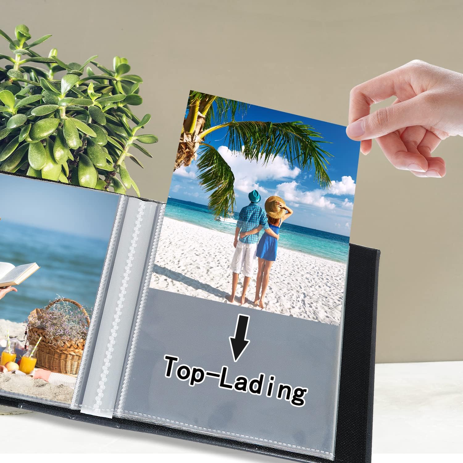 Artmag Álbum de fotos de 5 x 7 pulgadas, 2 paquetes de páginas transparentes con bolsillos, cubierta de cuero, libro deslizante para álbum de fotos,