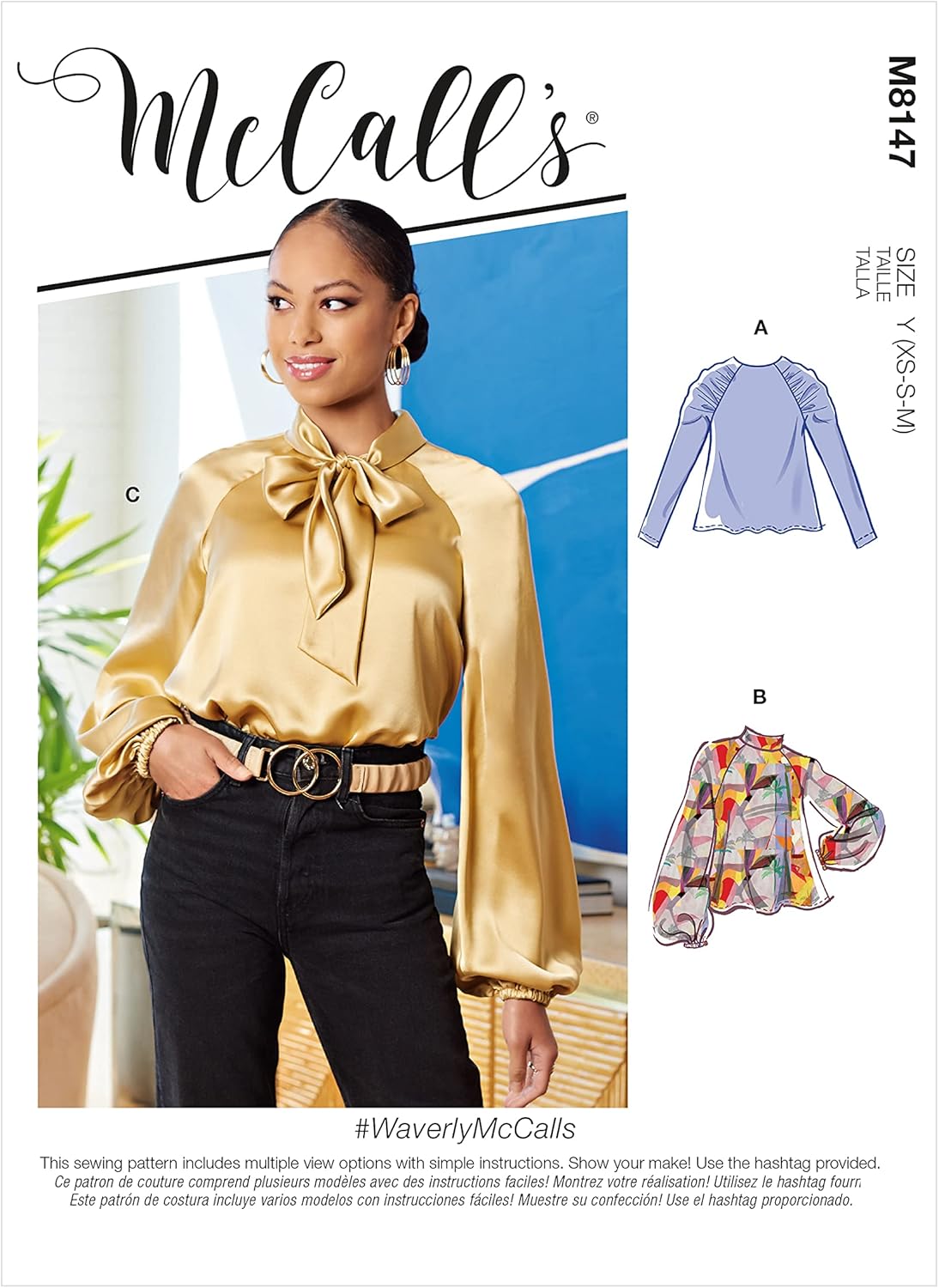 McCall’s M8147ZZP – Kit de patrones de costura para blusa de manga raglán para señoritas, código de diseño M8147, tallas L-XXL
