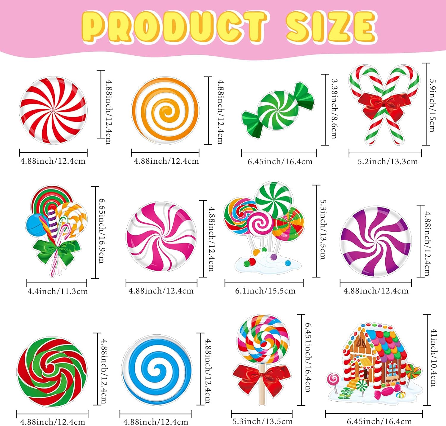 Namalu 54 piezas de remolinos colgantes de caramelo, decoración de bastón de caramelo de Navidad, remolino colgante de techo, adornos coloridos de