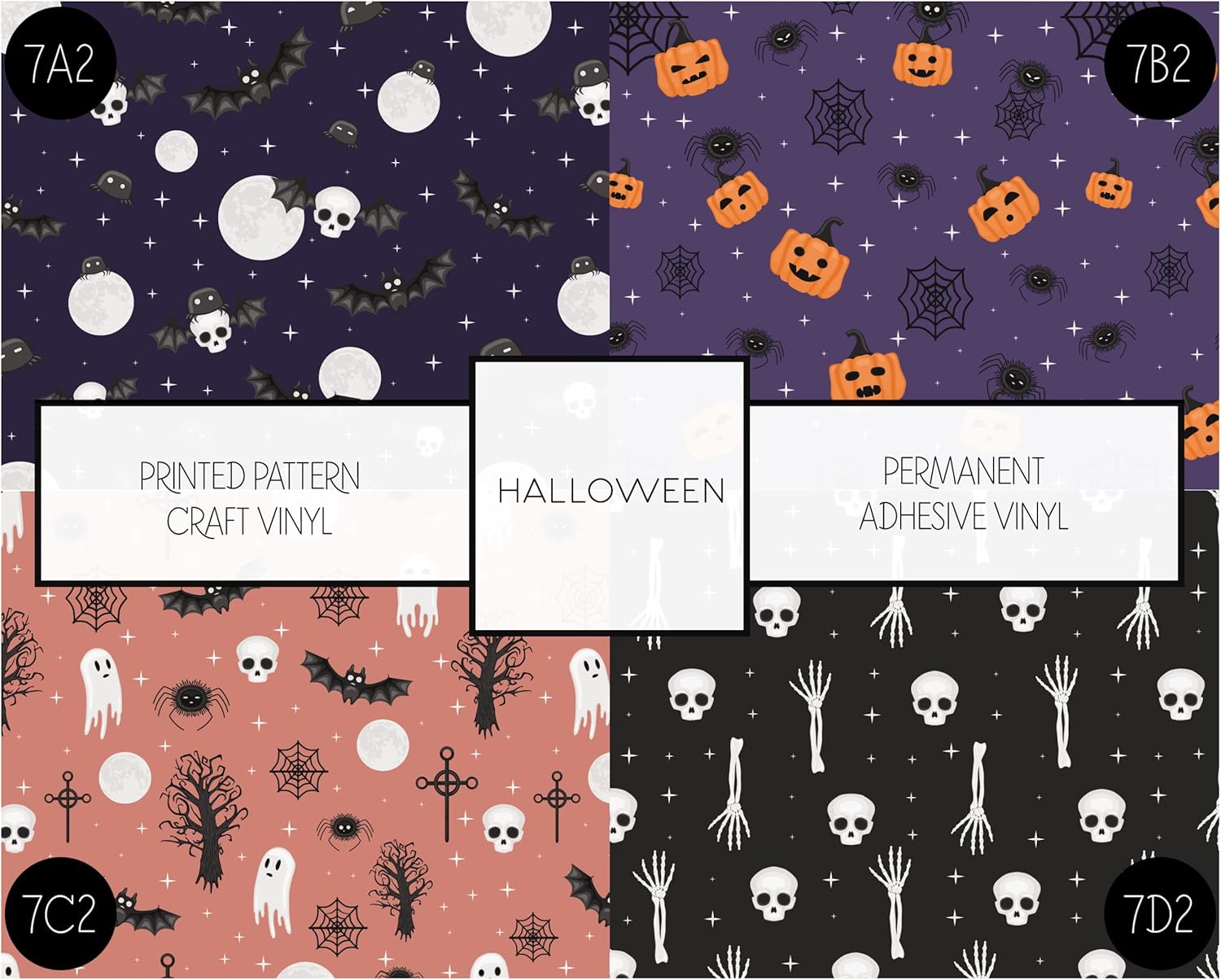 Vinilo adhesivo permanente con patrón de Halloween, paquete de 4 hojas de 12 x 12 pulgadas, funciona en interiores y exteriores (7C2)