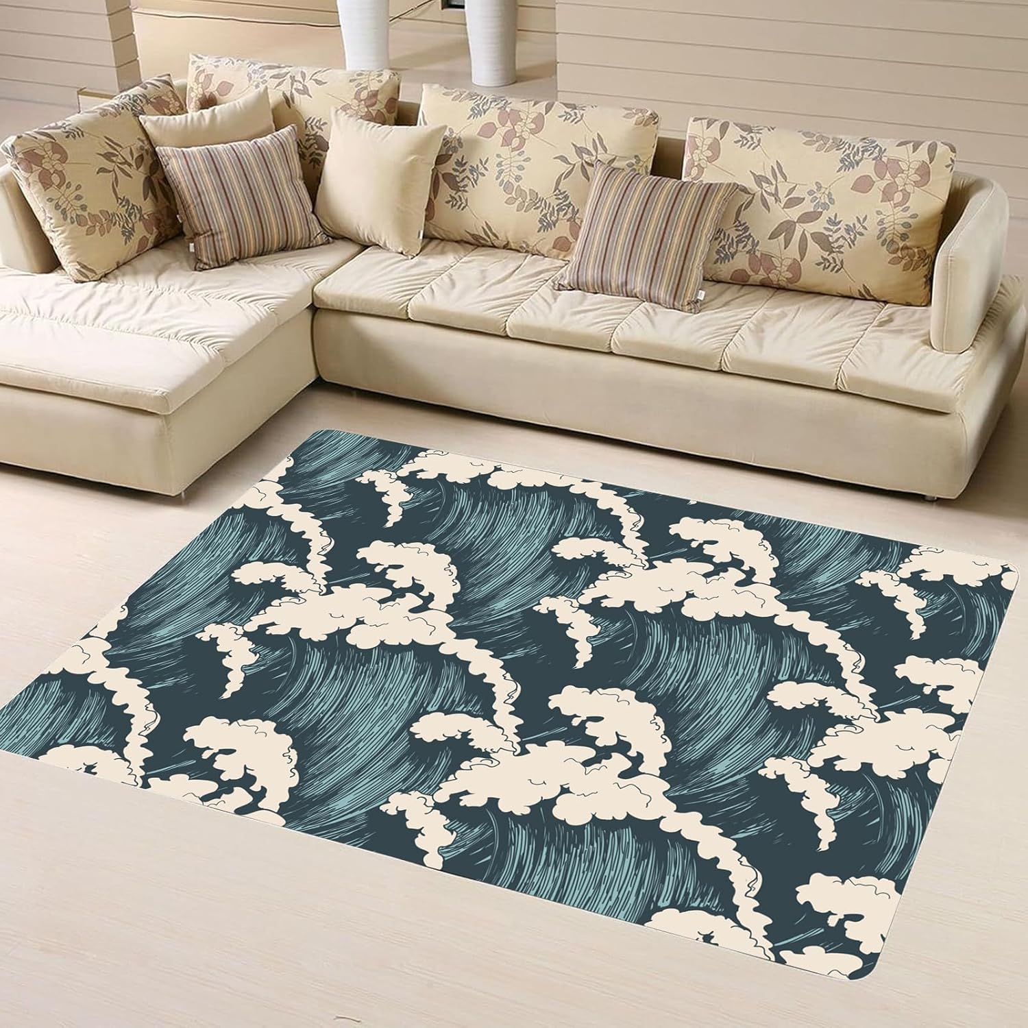 Alfombras pequeñas onduladas para dormitorio, 1.5 x 2.5 pies, antideslizante, alfombra mullida y asequible, alfombras suaves y mullidas para sala de