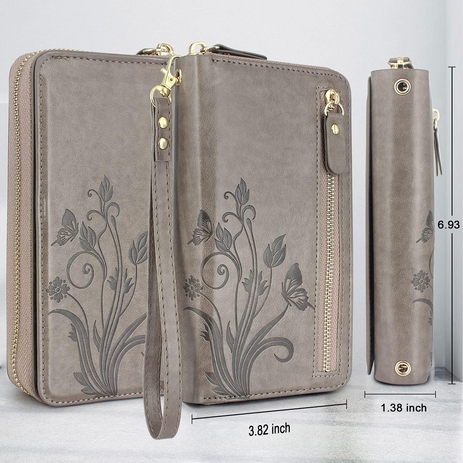 Lacass Funda tipo cartera compatible con iPhone 15 Pro Max de 6.7 pulgadas 2023, funda cruzada de cuero desmontable con doble cremallera para