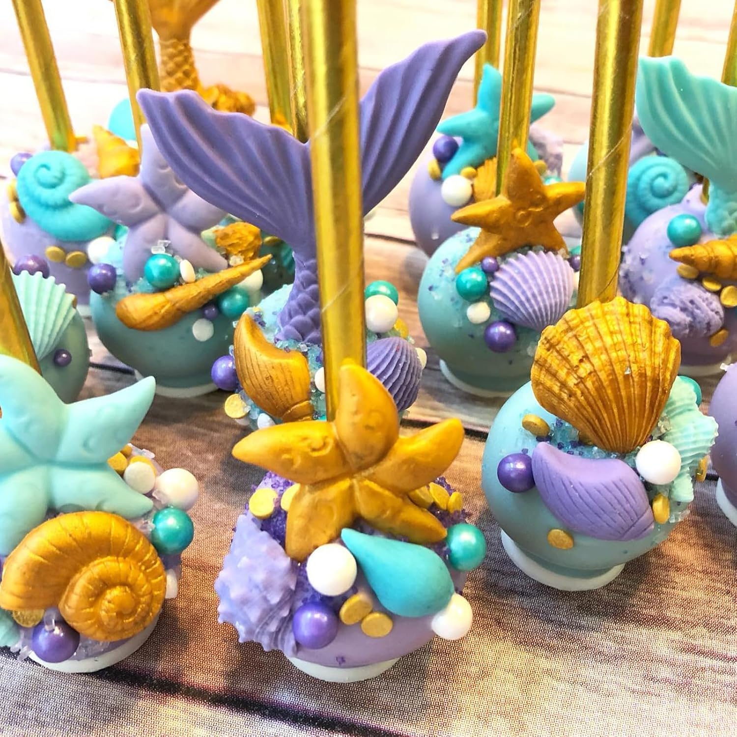 Moldes de fondant con temática marina, 4 piezas, cola de sirena, concha, estrella de mar, para hornear, chocolate, moldes de silicona para