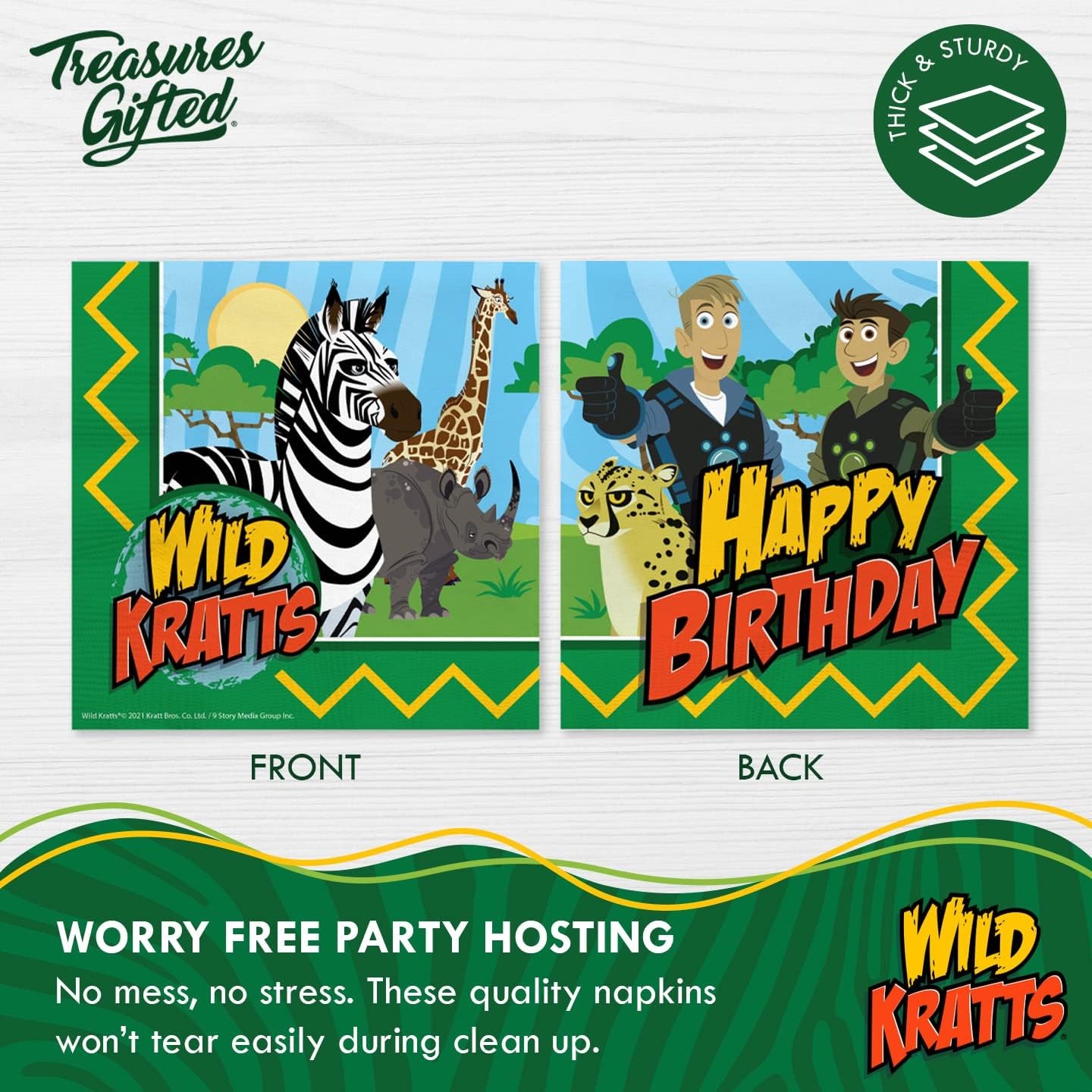 Treasures Gifted Servilletas de fiesta de cumpleaños de Wild Kratts con licencia oficial, paquete de 48 servilletas Wild Kratts – Suministros para