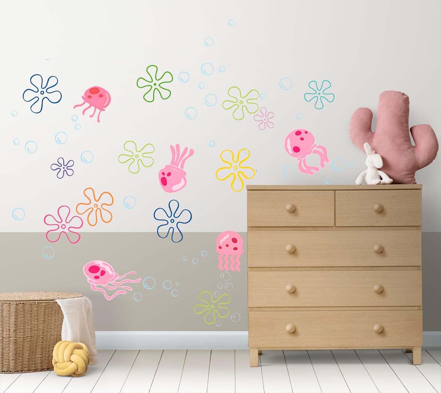Calcomanías de pared de burbujas de medusas bajo el mar, océano, calcomanías de pared transparentes extraíbles para despegar y pegar, decoración de