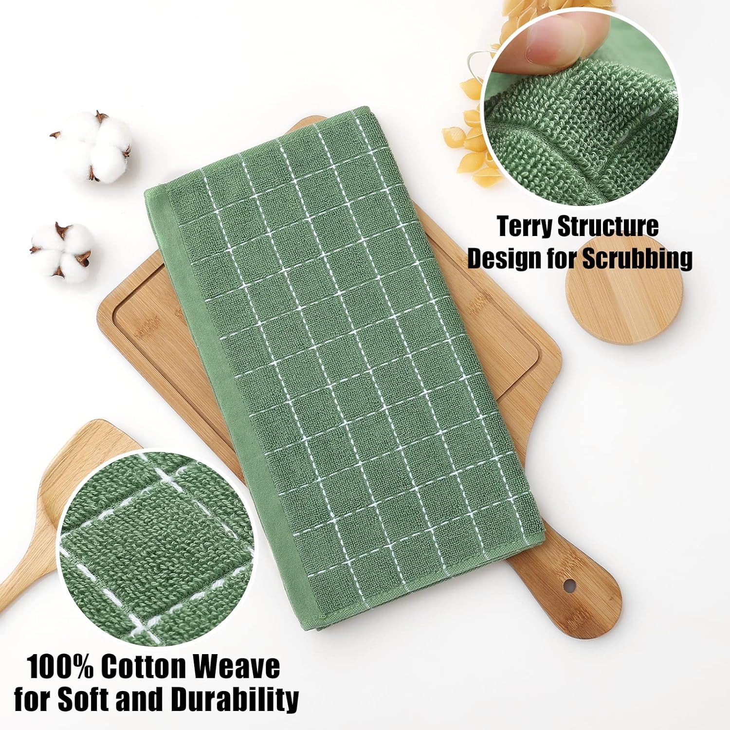 Homaxy Paños de cocina de rizo de algodón 100%, ultra suaves y absorbentes, adecuados para secar y lavar platos, paquete de 6, 12 x 12 pulgadas,
