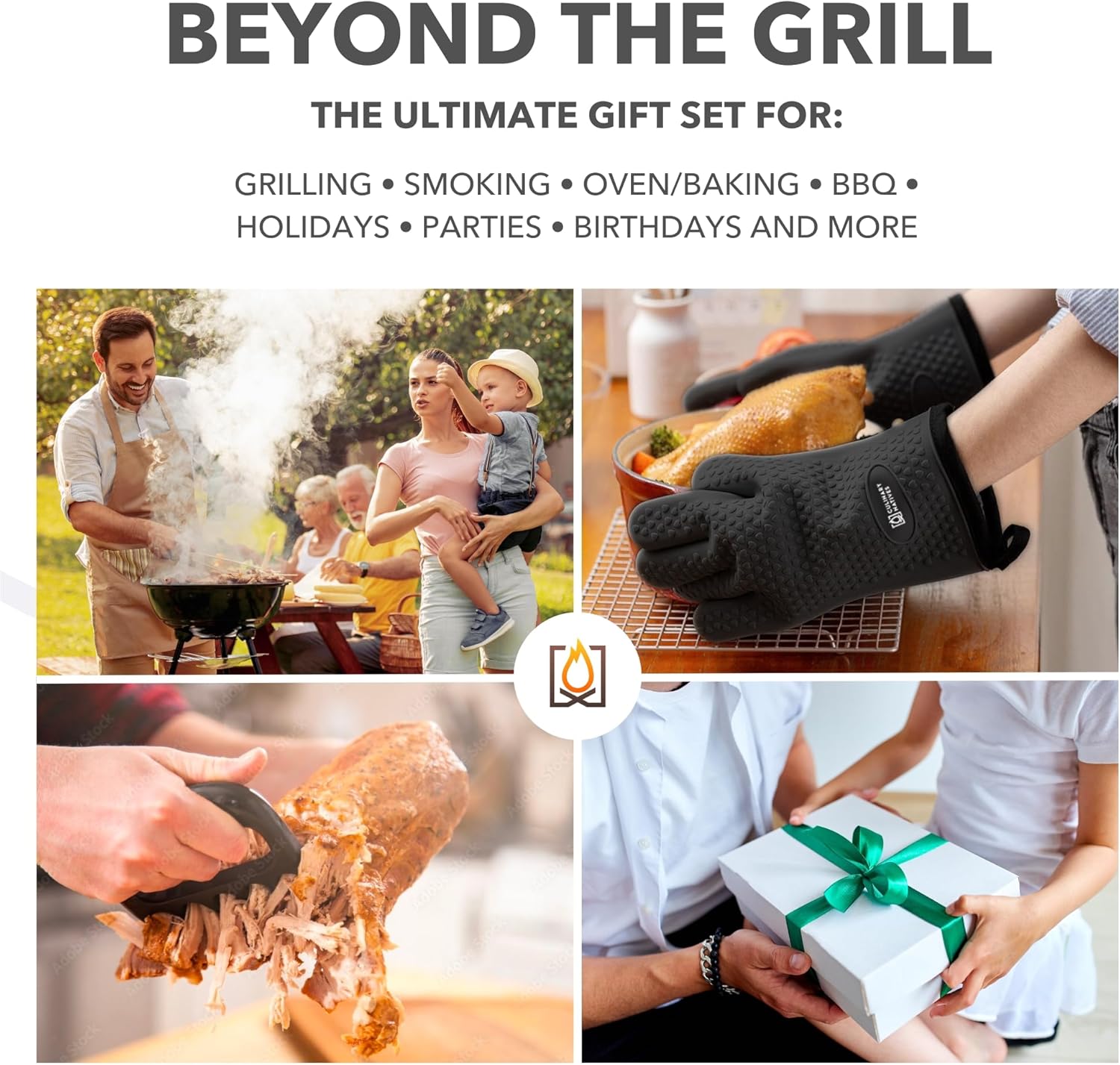 Juego de accesorios para ahumadores – Guantes de horno para parrilla, garras de barbacoa, termómetro de carne, temporizador y cepillo de silicona