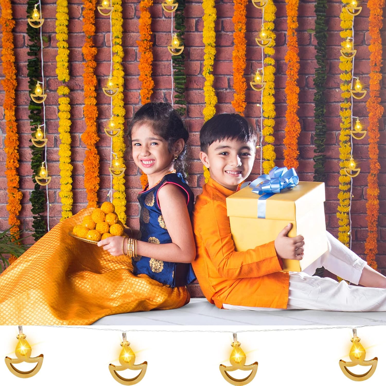 Tarpop Guirnalda de luces Diwali de 5.4 pies, luces decorativas de color blanco cálido, luces LED para festivales, luces de hadas Diya para Diwali,