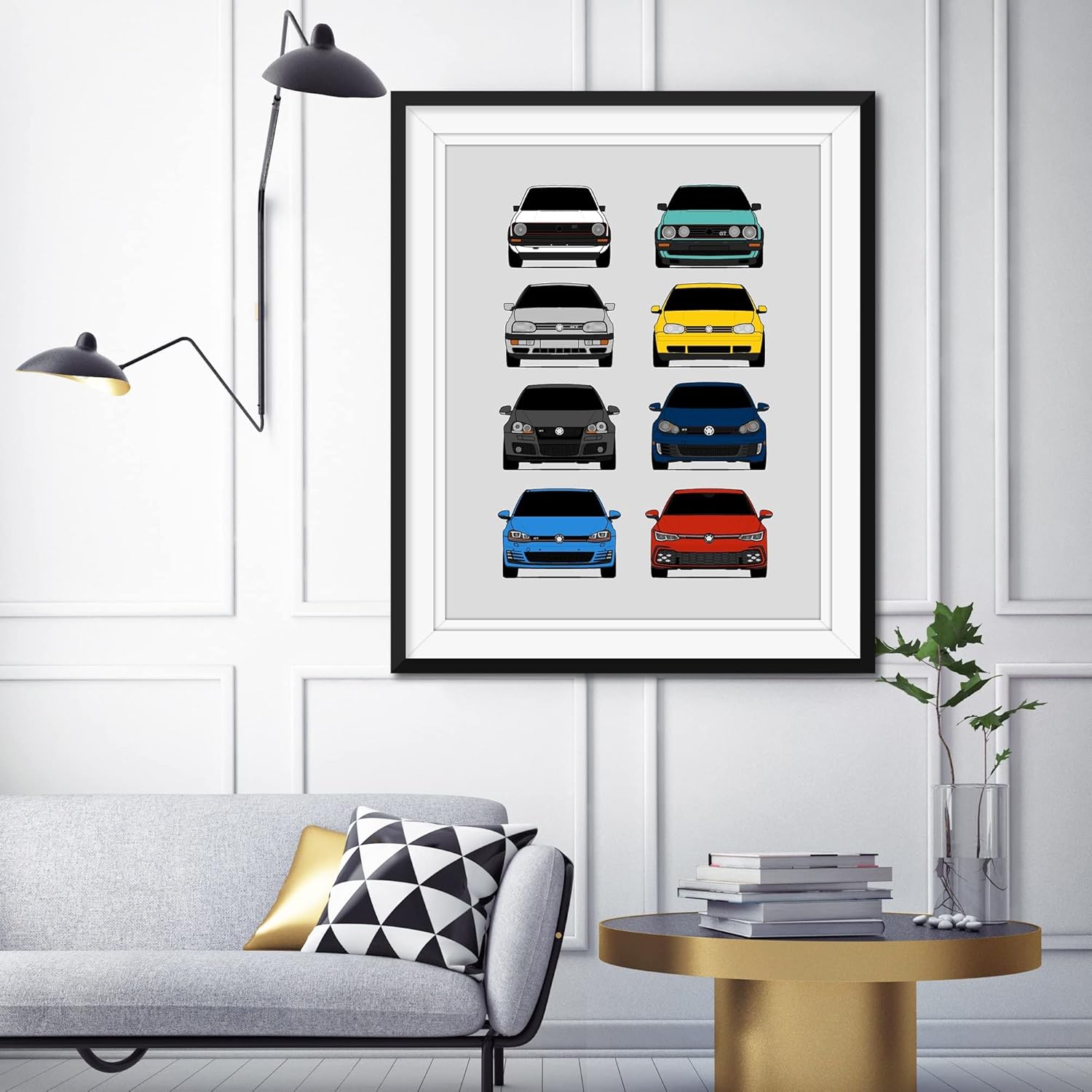 Volkswagen Golf GTI Generations Inspired Car Poster – Handmade Print of VW GTI (Car Models MK1 to MK8) – Multi, 17×22″ Metallic Print (Unframed) –