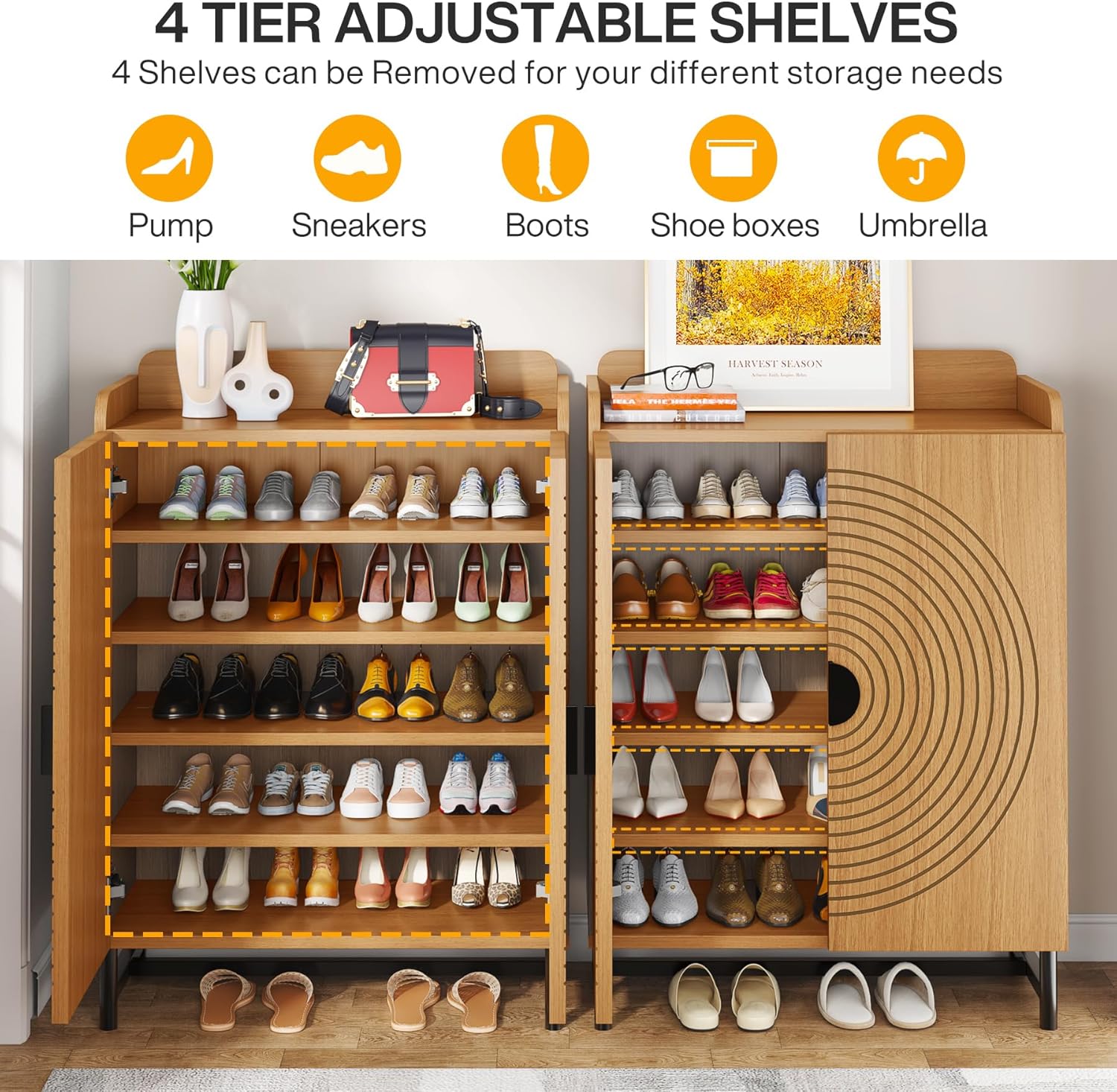 Tribesigns Armario de zapatos con puertas, armario de almacenamiento de zapatos de 6 niveles con estantes ajustables, estante de zapatos de madera