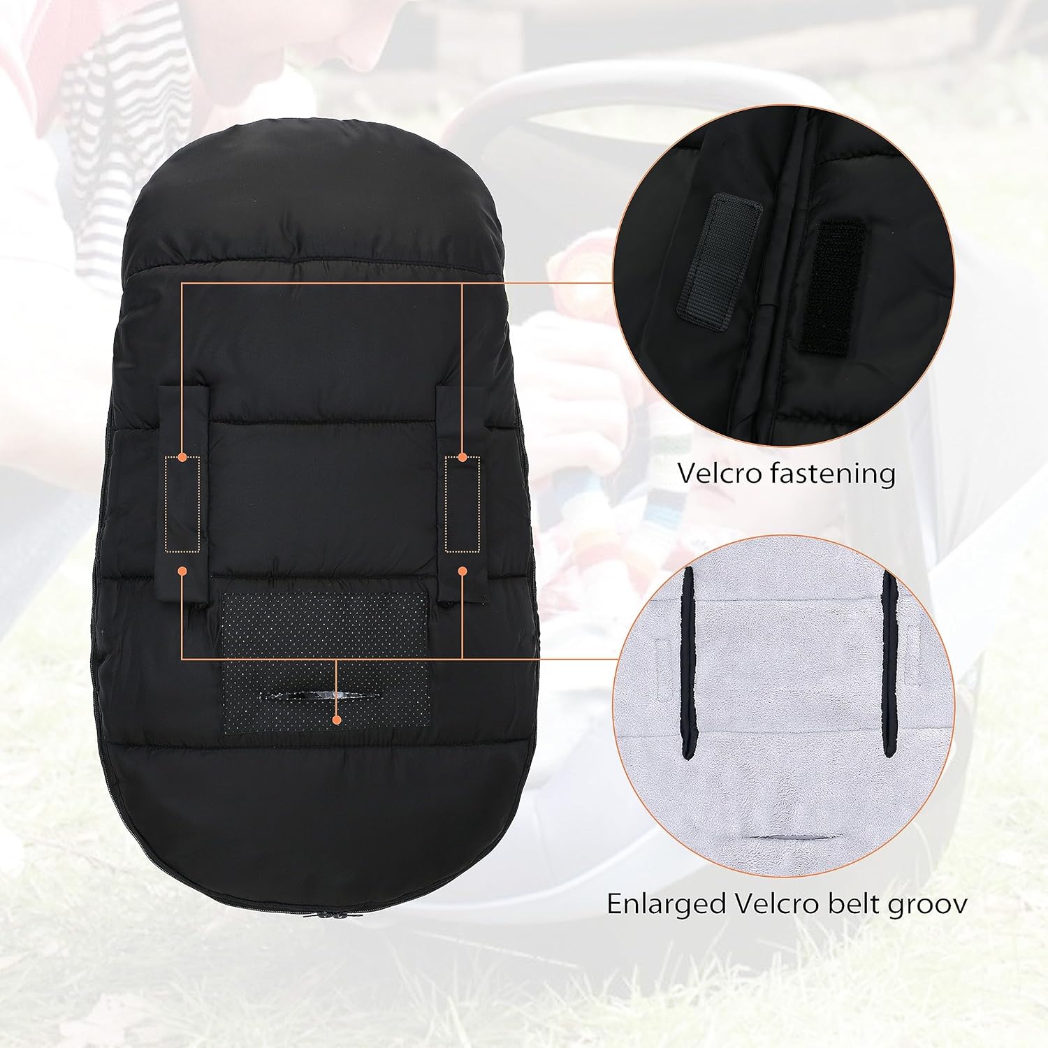 Saco de dormir universal para cochecito de invierno al aire libre, bolsa de banderines con capucha resistente al viento y al agua, funda de asiento