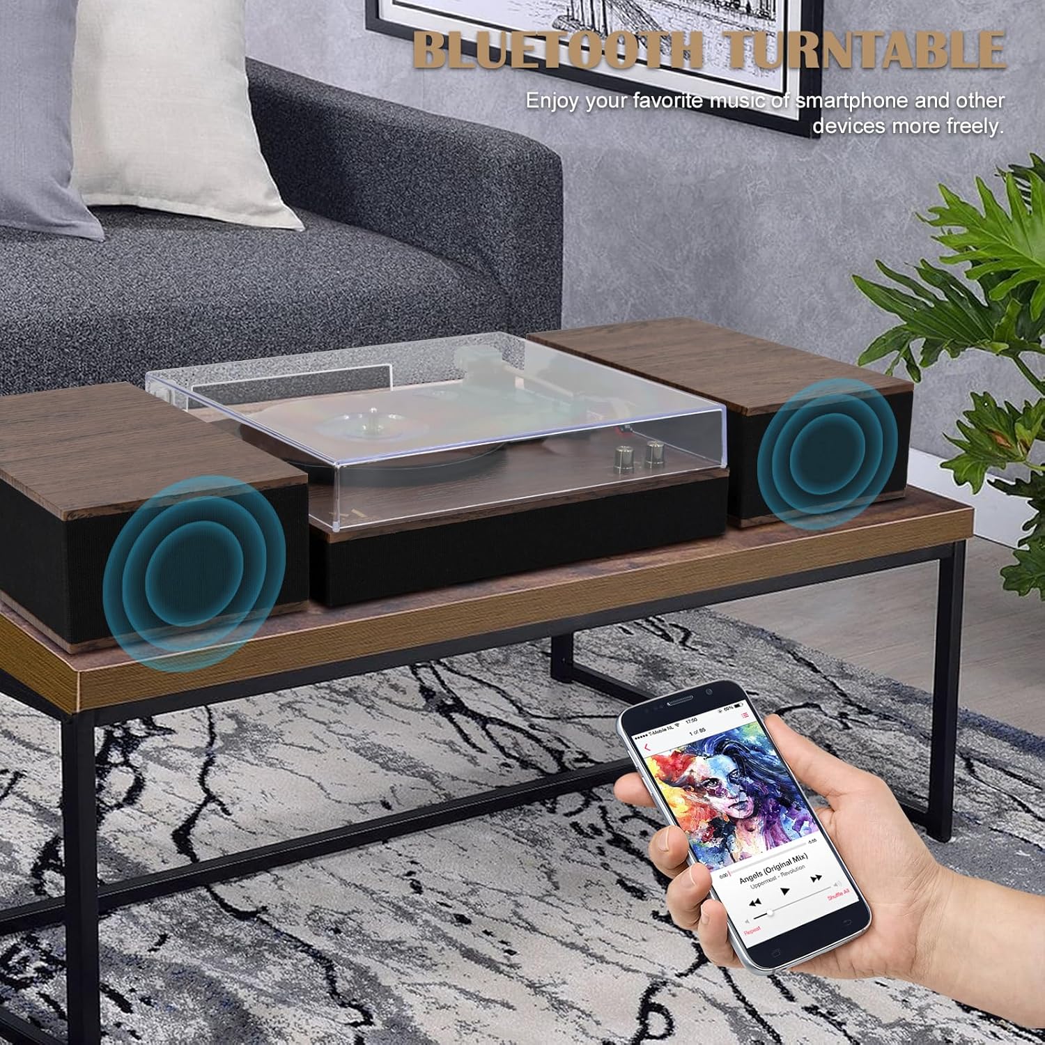 MPK – Tocadiscos Bluetooth, sistema de alta fidelidad con altavoces de estantería, tocadiscos de vinilo de 3 velocidades con transmisión por correa