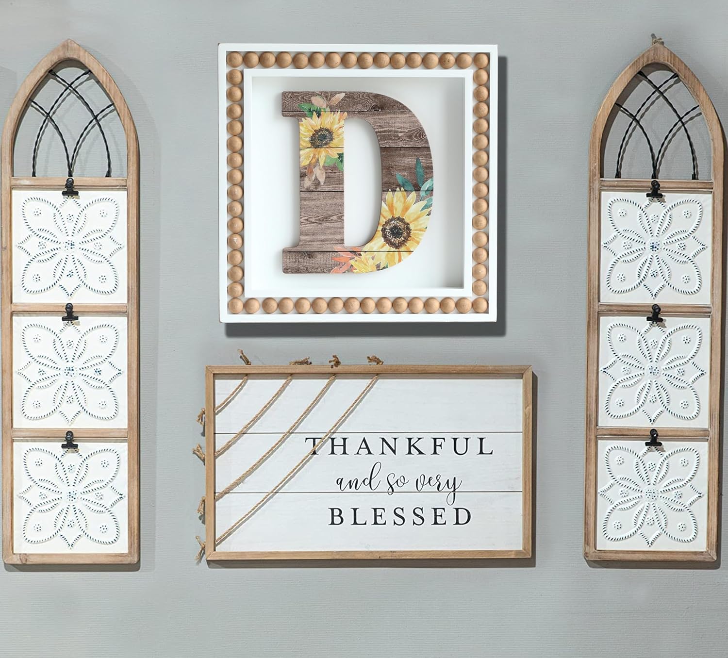 COLLECTIVE HOME – Letreros de pared con monograma, girasol decorativo con cuentas, letras personalizadas para decoración de pared, letreros del