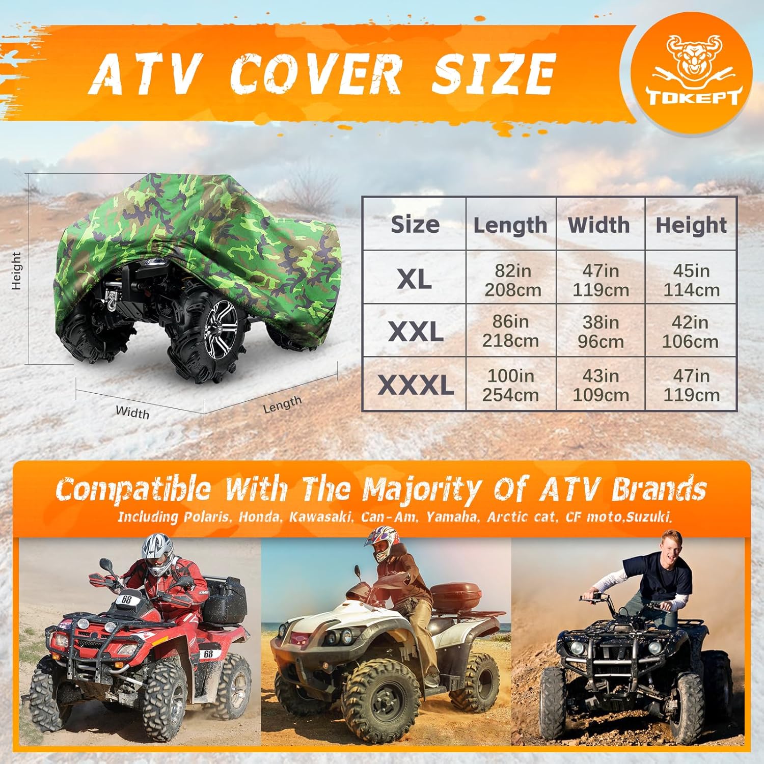 190T – Funda impermeable para cuatrimoto, ATV y ATC, color negro, 3XL, camuflaje
