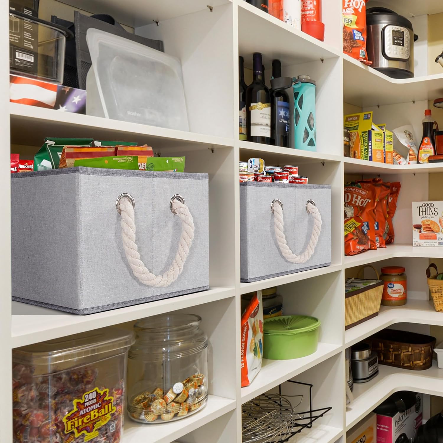Contenedores de almacenamiento plegables con asas, cestas de almacenamiento decorativas para organización de estantes, cajas de almacenamiento