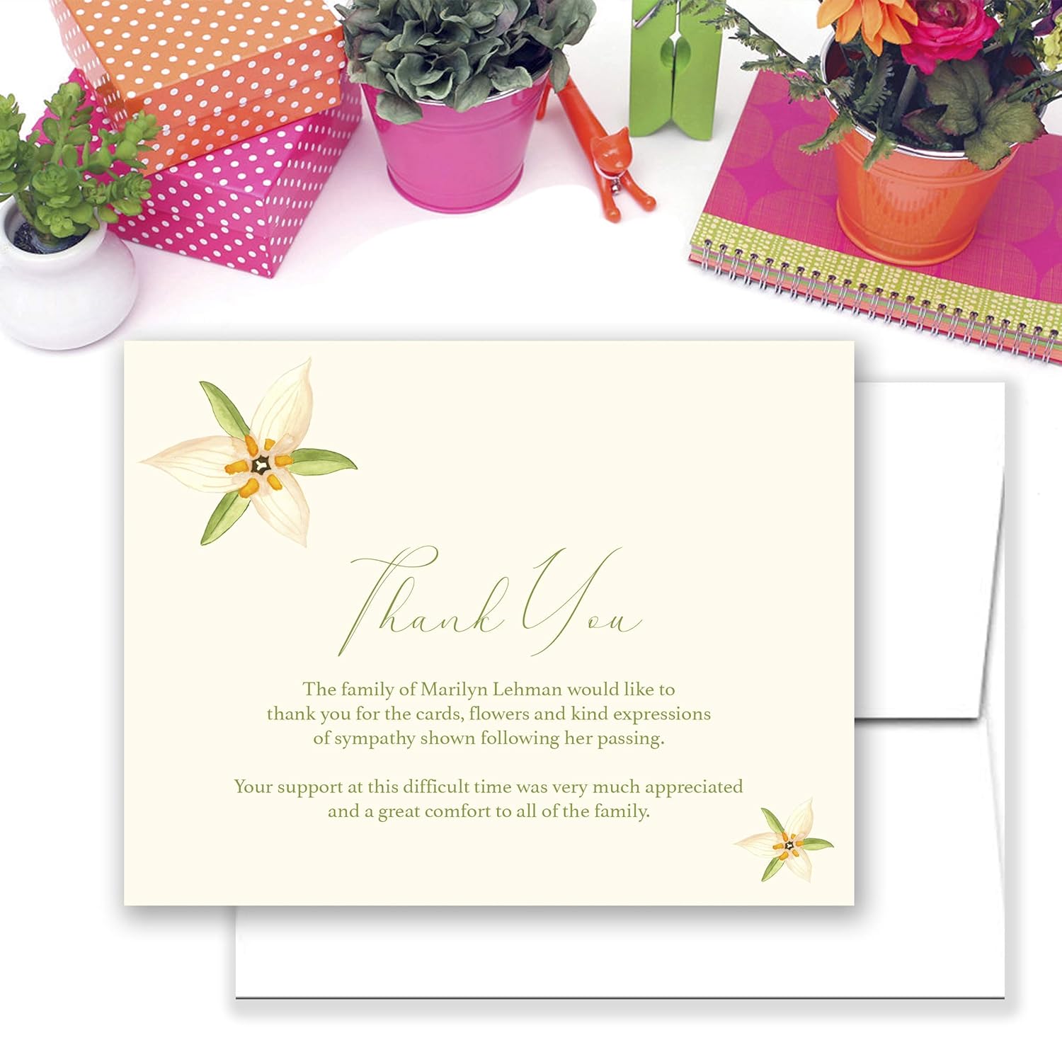 Sympathy Acknowledgement Cards, Funeral Thank You and Bereavement Notes Personalized