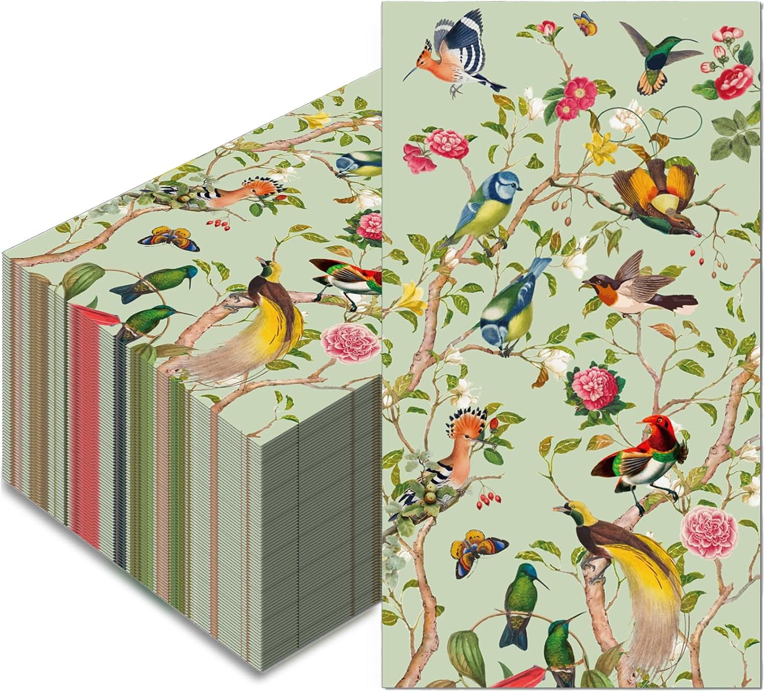100 toallas de mano desechables, servilletas de papel vintage con diseño floral de pájaro de acuarela, servilletas de invitados con flores