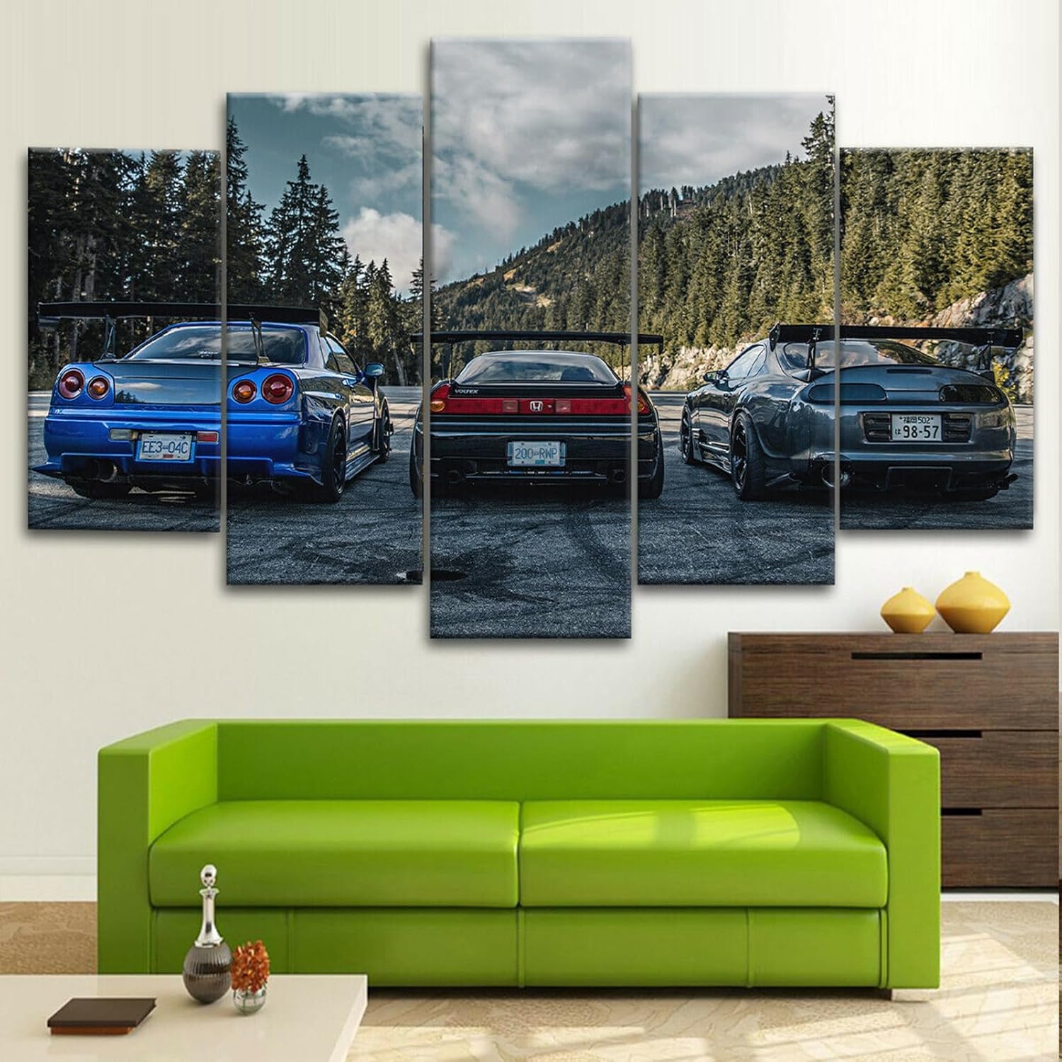 Qasrhibao Nissan Skyline Supra NSX JDM – Lienzo decorativo para pared, diseño de automóvil de carreras, póster de impresión HD, 5 cuadros enmarcados