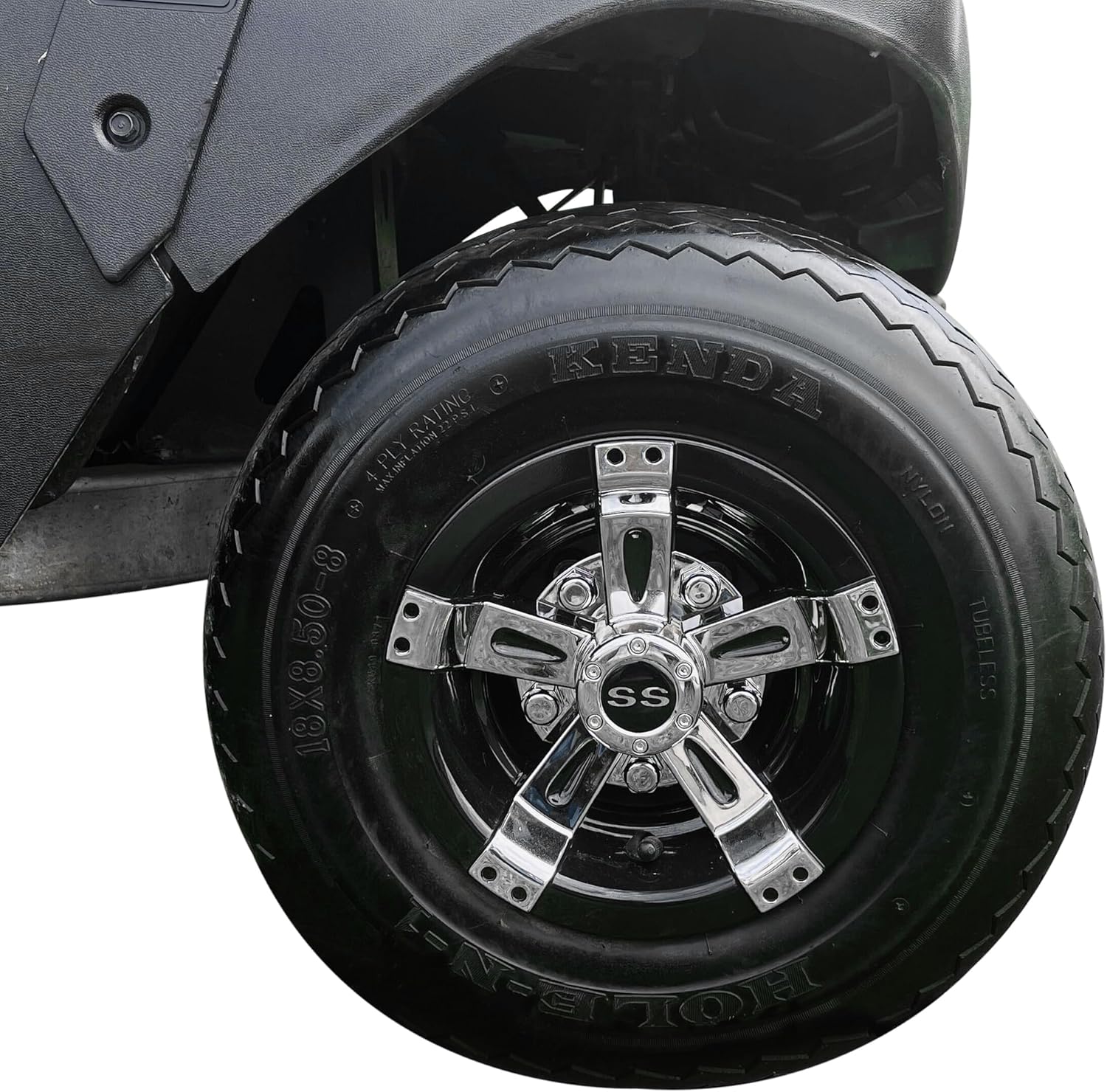 Huskey Parts Company Carro de golf 8″ Cubiertas de rueda Tapas de buje Cromo Negro EZGO Club Car Yamaha Llantas Stock