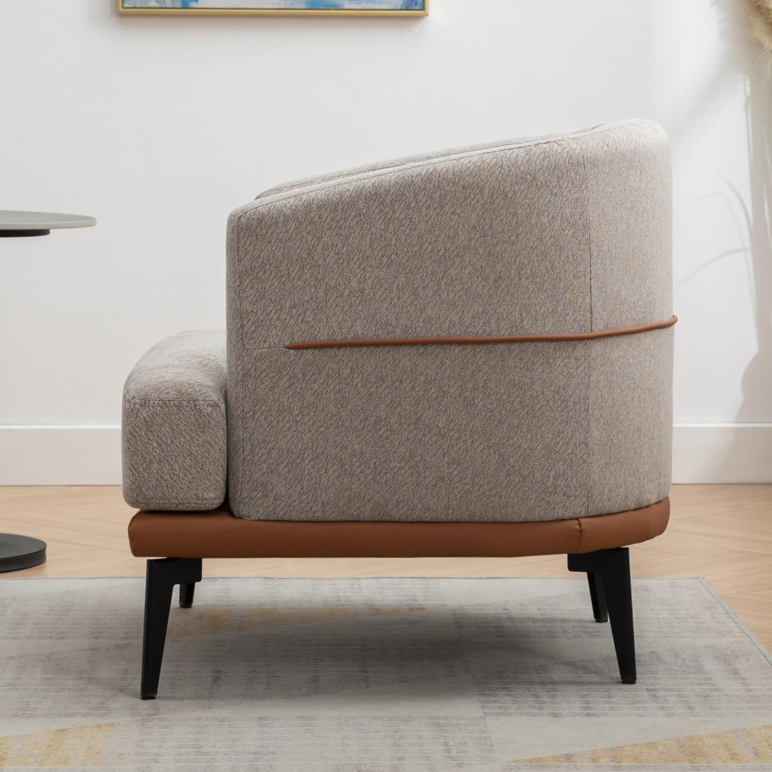 Silla moderna de dos tonos, cómoda silla redonda tapizada de lino para sala de estar y dormitorio, naranja quemado