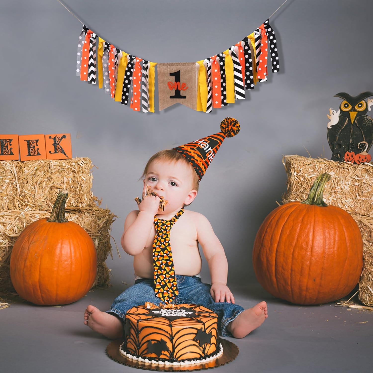 Cartel de calabaza para silla alta para primer cumpleaños, Halloween, otoño, cosecha, fiesta, guirnalda de primer cumpleaños, decoración de fiesta