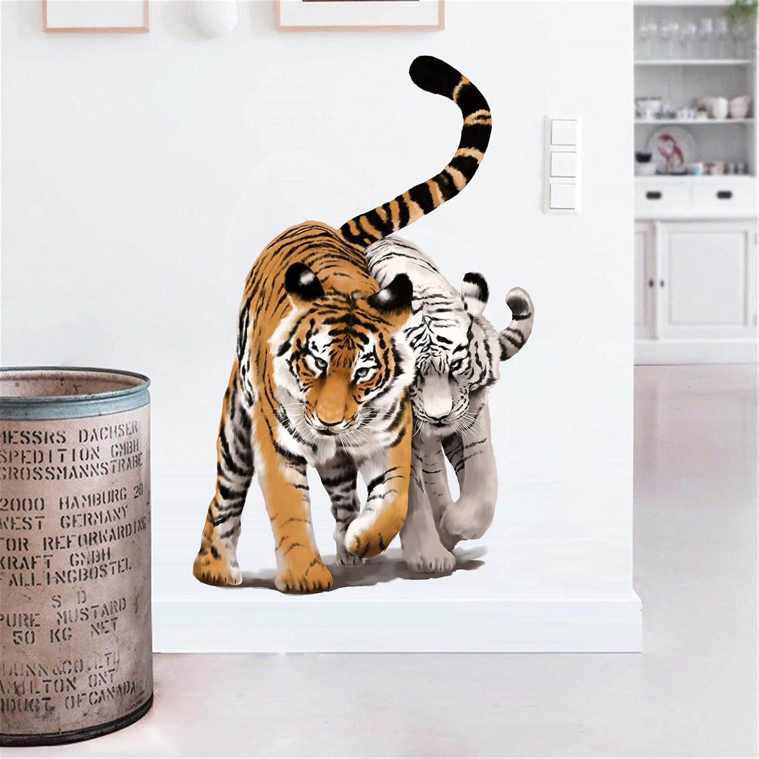 RoyoLam Calcomanía de pared con diseño de tigres blancos y amarillos, para guardería, animales de la selva, extraíble, despegar y pegar,