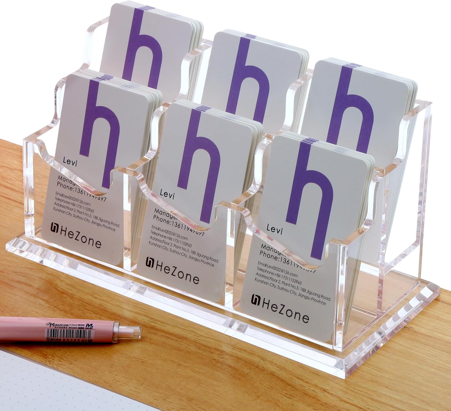 Tarjetero vertical, pantalla para tarjetas de visita para escritorio, 6 ranuras, soporte para tarjetas para mujeres y hombres (6 ranuras verticales)