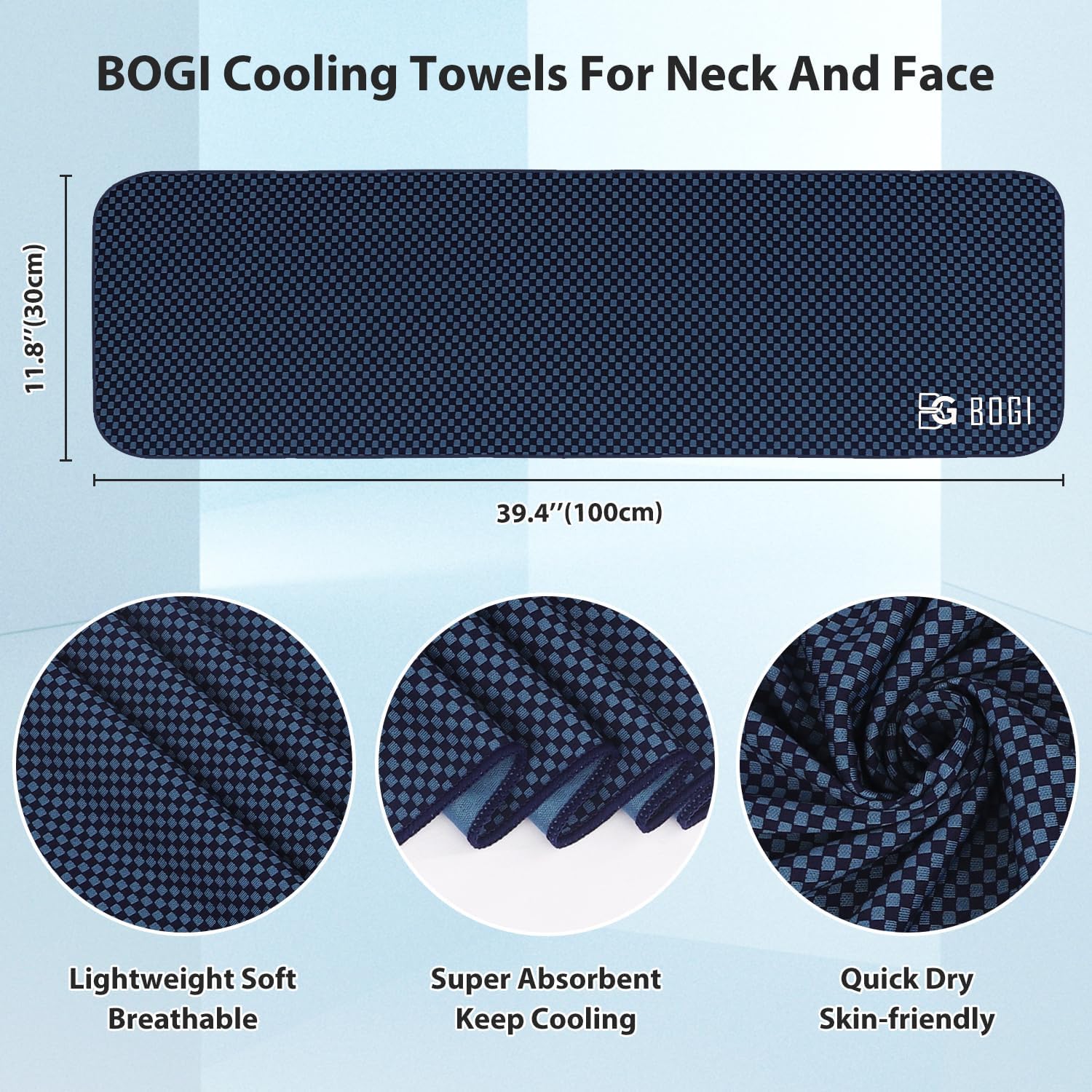 BOGI Paquete de 2 toallas de enfriamiento para cuello y cara, toalla de hielo de 40 x 12 pulgadas para enfriamiento instantáneo, toalla suave y