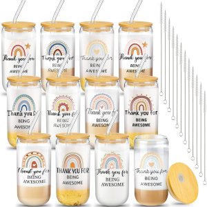 Juego de 12 vasos de vidrio de agradecimiento para empleados, regalos de agradecimiento para compañeros de trabajo, vasos de vidrio de 16 onzas con Juego de 12 vasos de vidrio de agradecimiento para empleados, regalos de agradecimiento para compañeros de trabajo, vasos de vidrio de 16 onzas con