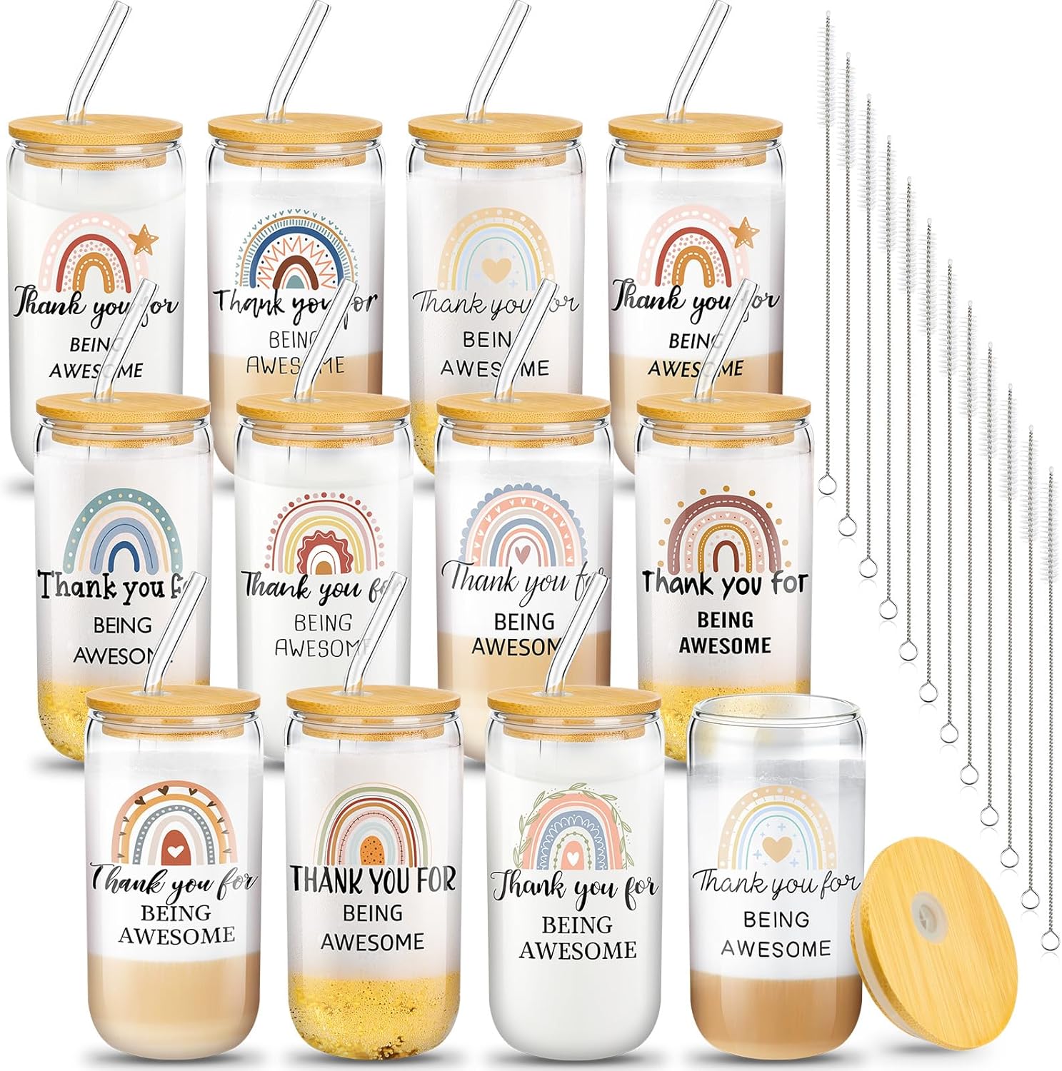 Juego de 12 vasos de vidrio de agradecimiento para empleados, regalos de agradecimiento para compañeros de trabajo, vasos de vidrio de 16 onzas con