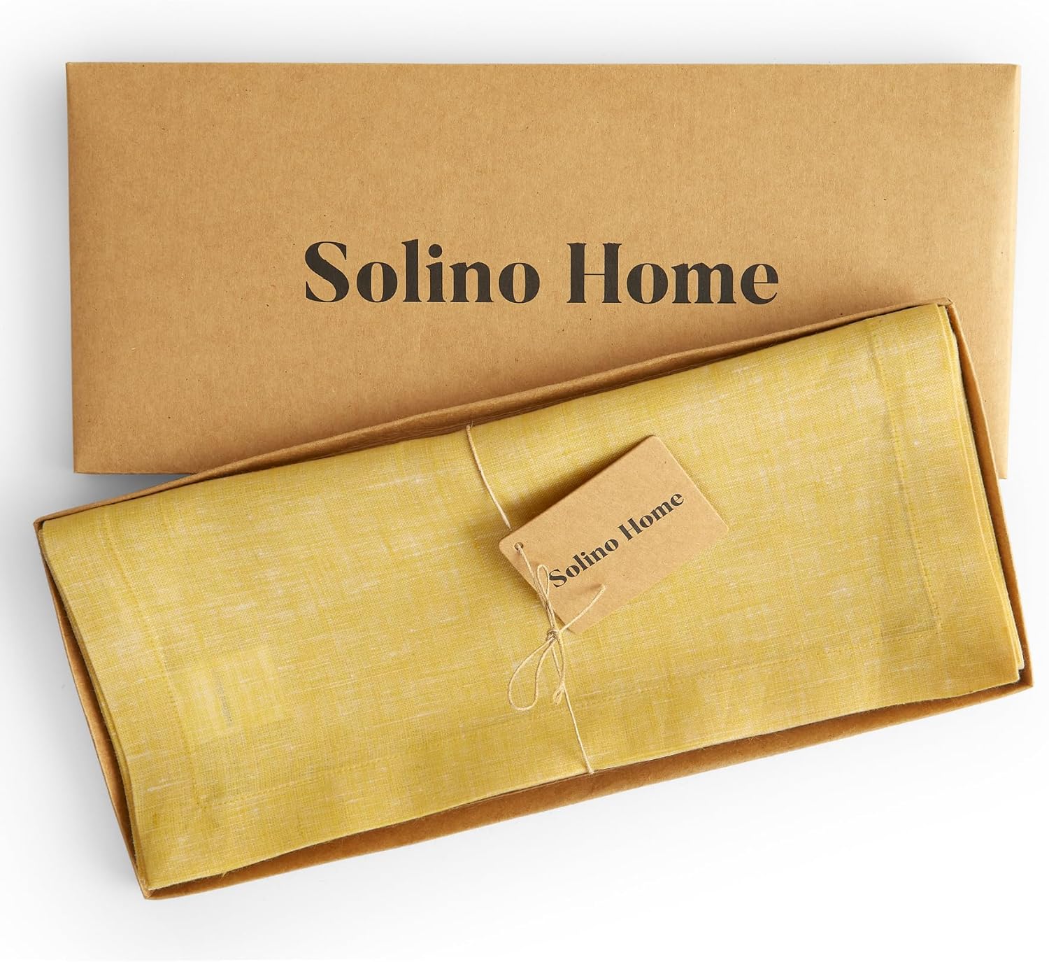 Solino Home – Camino de mesa de lino, amarillo limón cambray, 14 x 120 pulgadas, Athena, lavable a máquina y de 100% lino europeo hecho a mano