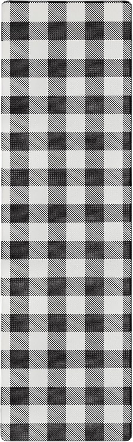 Tapete de cocina antifatiga para cocina, camino de piso de 17.3 x 59 pulgadas, tapete de cocina a cuadros blanco y negro, impermeable, tapete cómodo