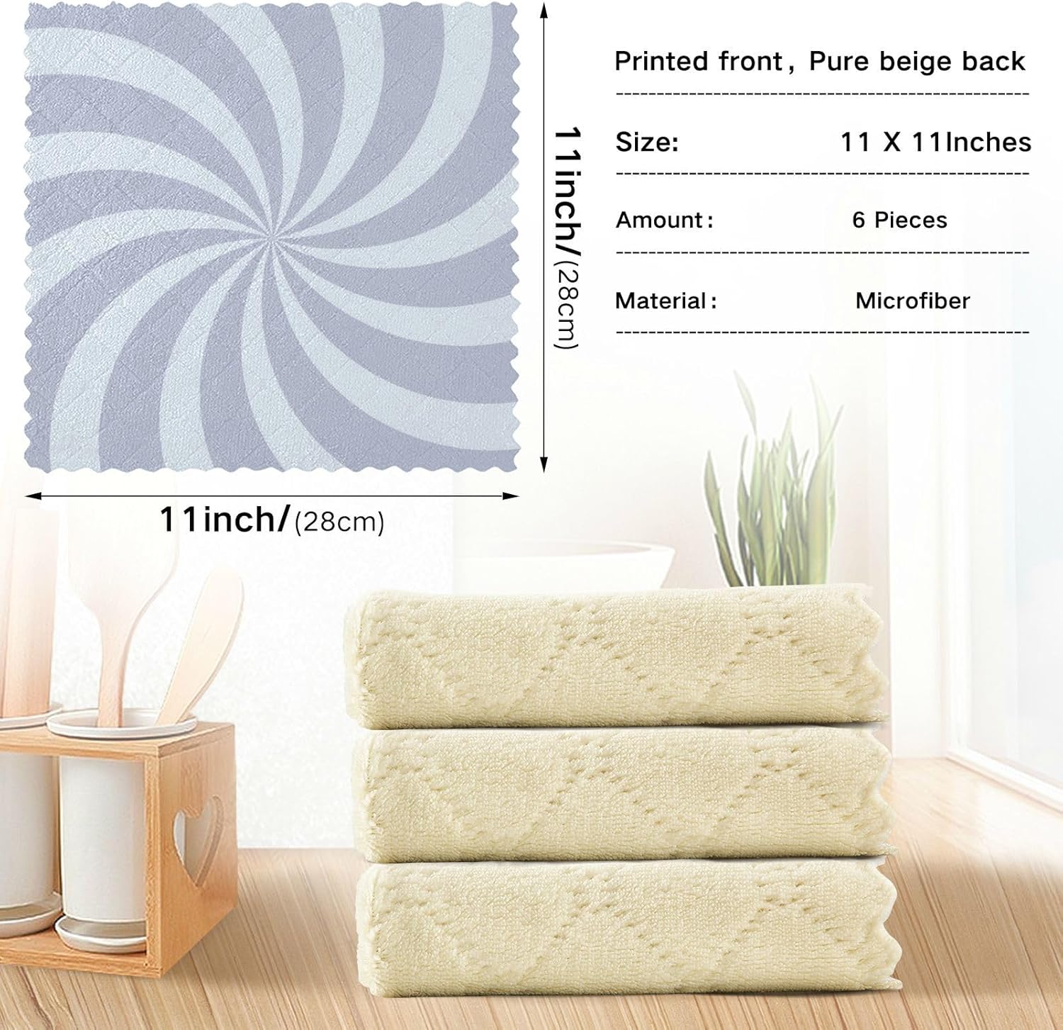Twirl Swirl Grey Set of 6 Quick Dry Microfiber Cleaning Towels Kitchen Print Soft Tea Towels for Kitchen for Restaurant Coffee