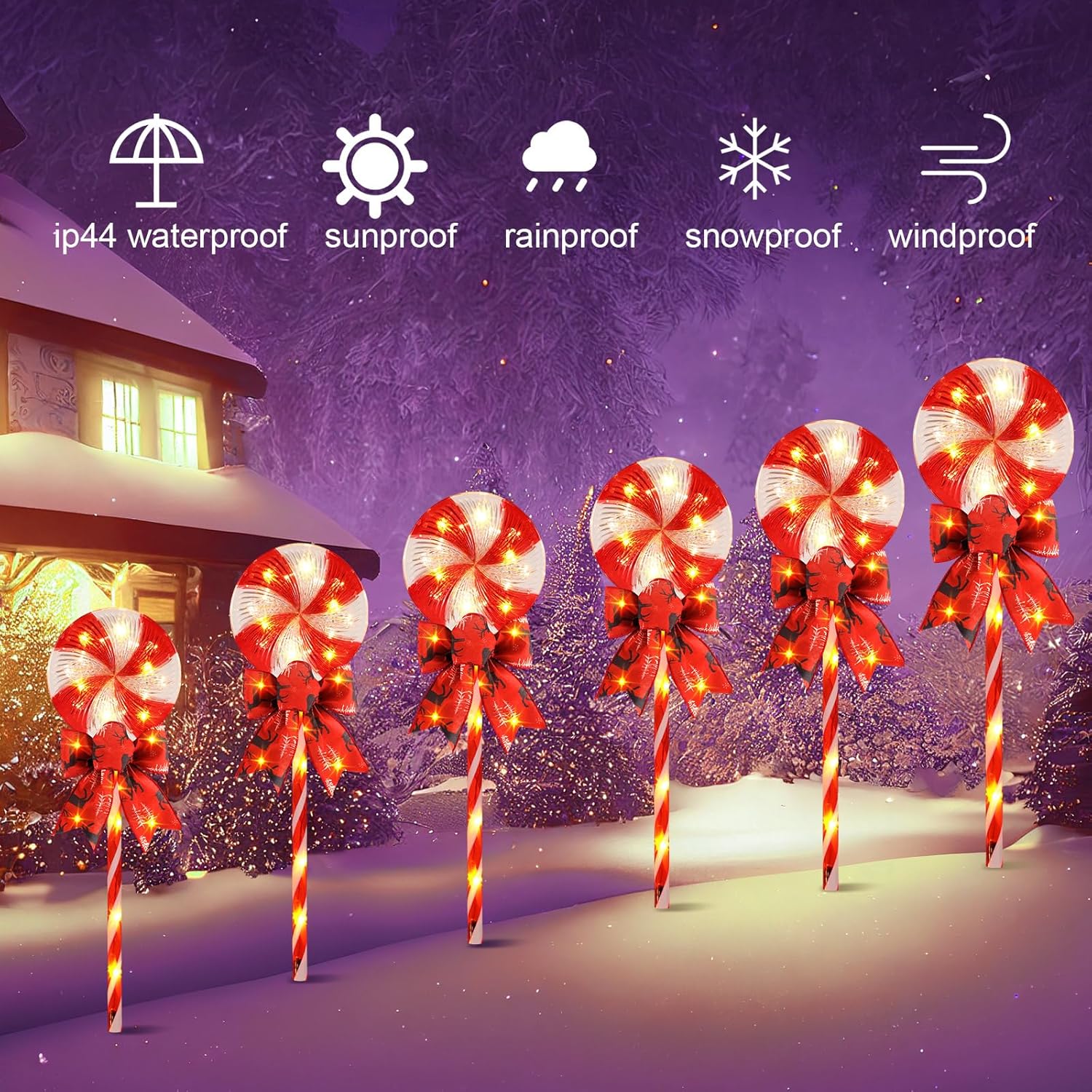2 juegos de luces de camino de piruleta de Navidad, decoraciones de patio de Navidad, 8 modos, luces LED de marcador, luces de paisaje impermeables