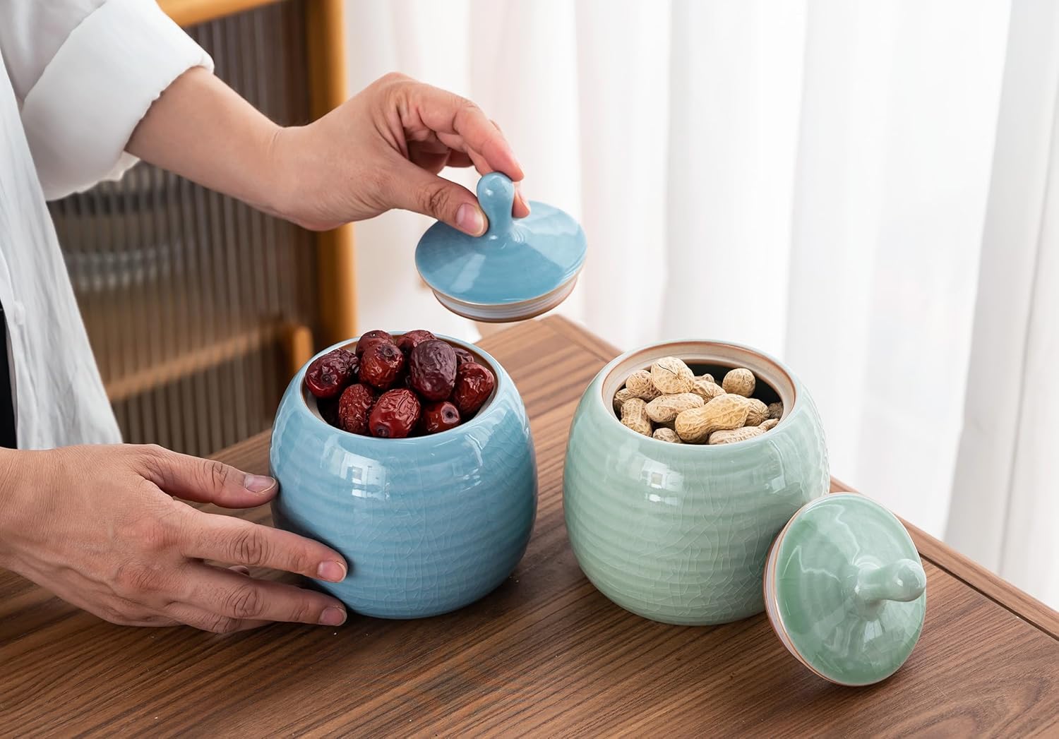 Kitchen Canisters – Tarro de cerámica vintage para almacenamiento de alimentos con tapa hermética para té, café, hierbas, azúcar, especias, nueces